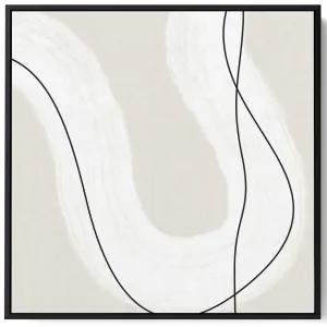 Square Canvas Wall Art Stretched Over Wooden Frame with Black Floating Frame and Curved Line Abstract Painting