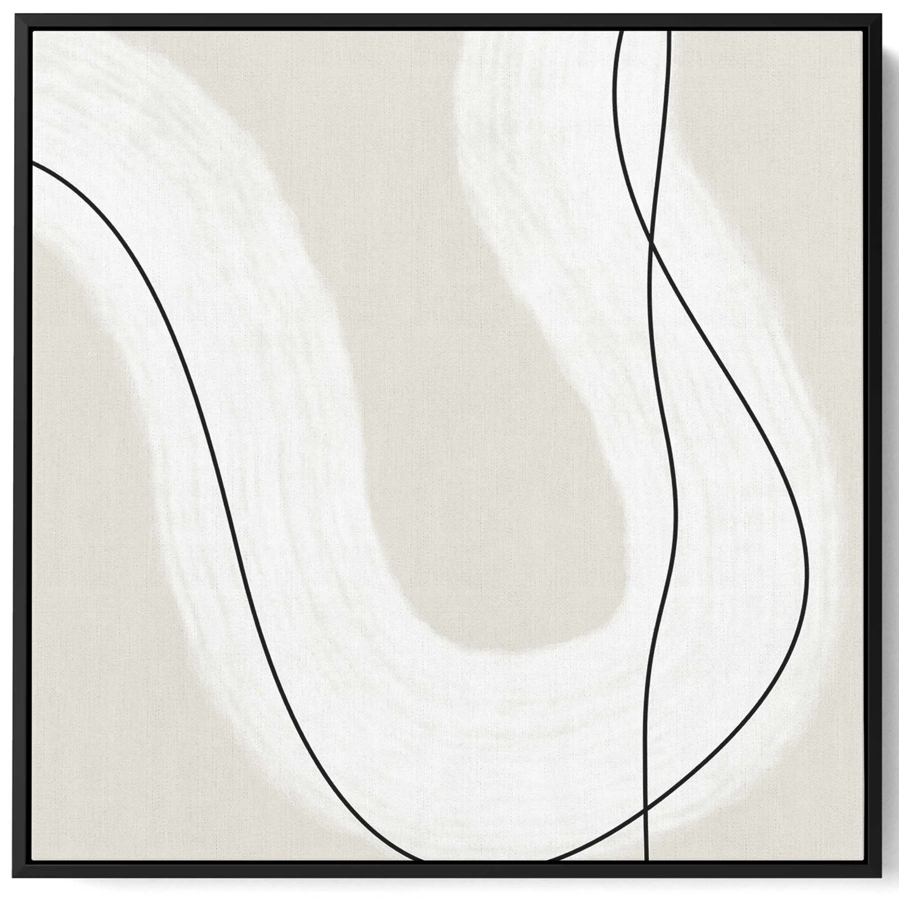 Square Canvas Wall Art Stretched Over Wooden Frame with Black Floating Frame and Curved Line Abstract Painting
