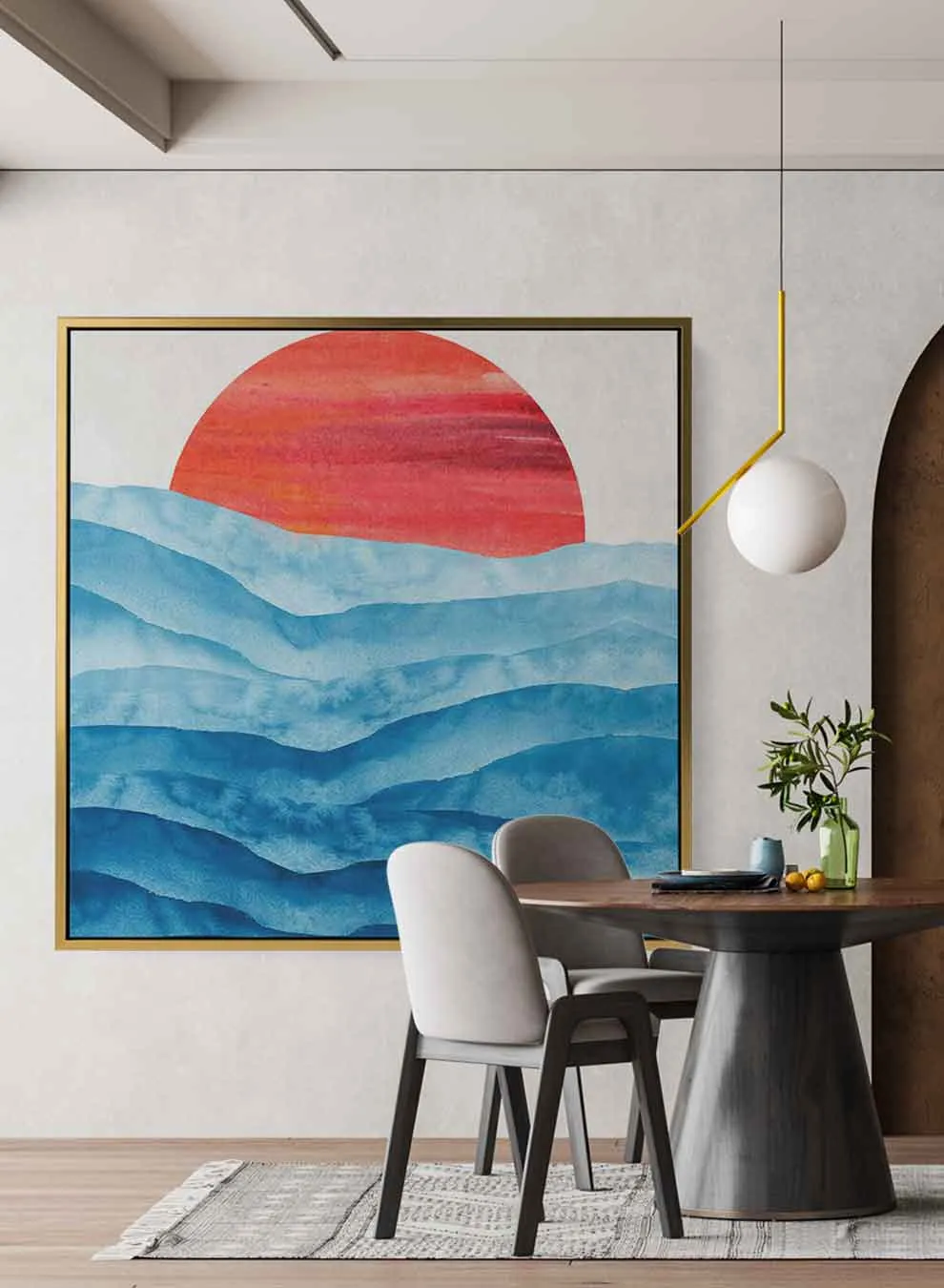 Square Canvas Wall Art Stretched Over Wooden Frame with Black Floating Frame and Floral Abstract Painting