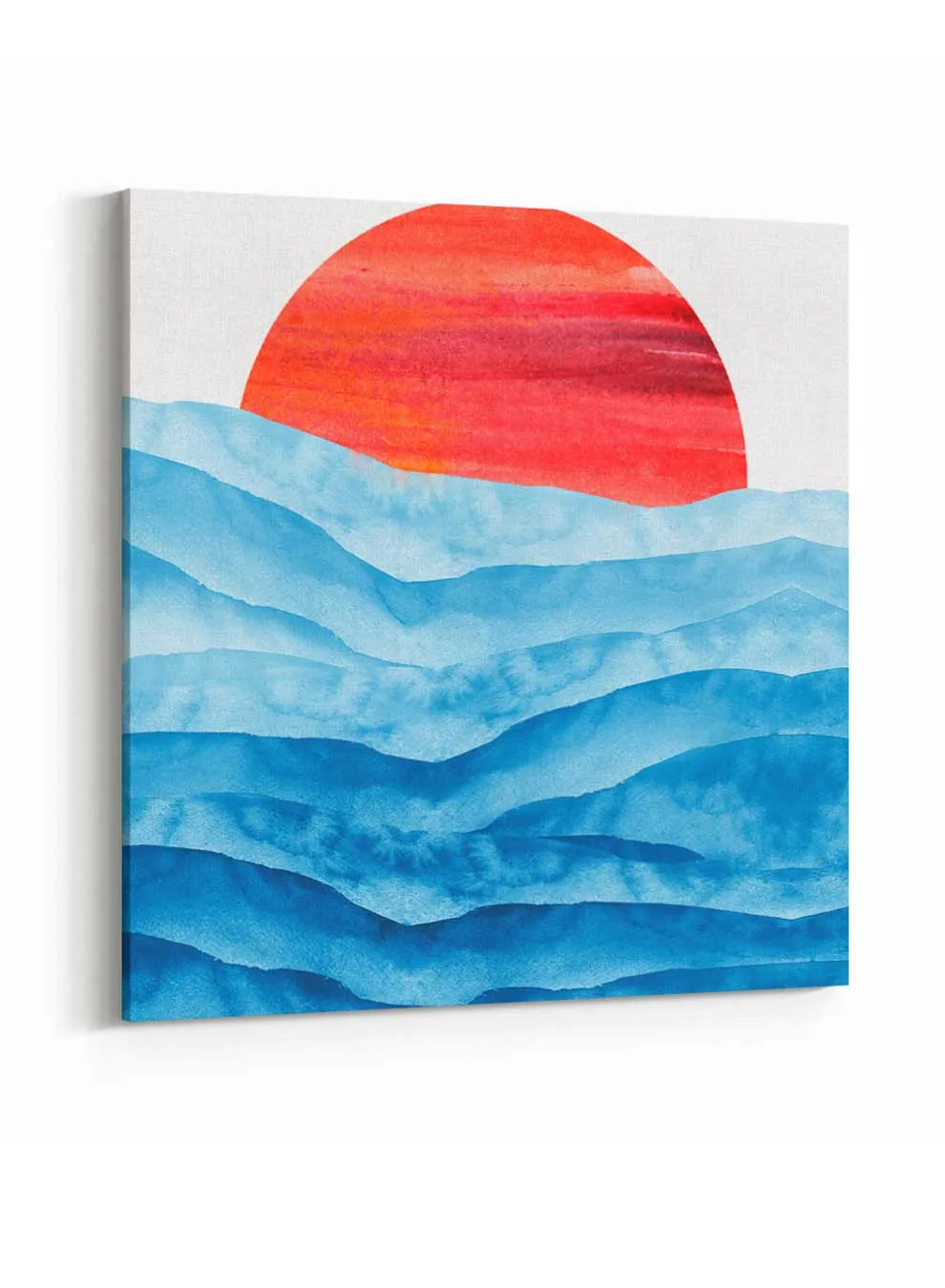 Square Canvas Wall Art Stretched Over Wooden Frame with Black Floating Frame and Floral Abstract Painting