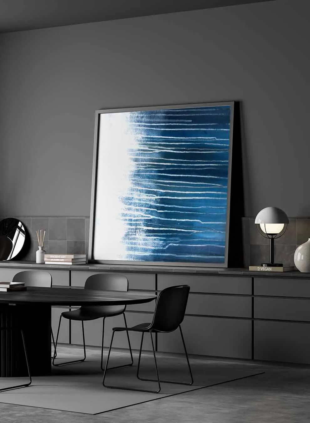 Square Canvas Wall Art Stretched Over Wooden Frame with Black Floating Frame and Flowers Oil Painting