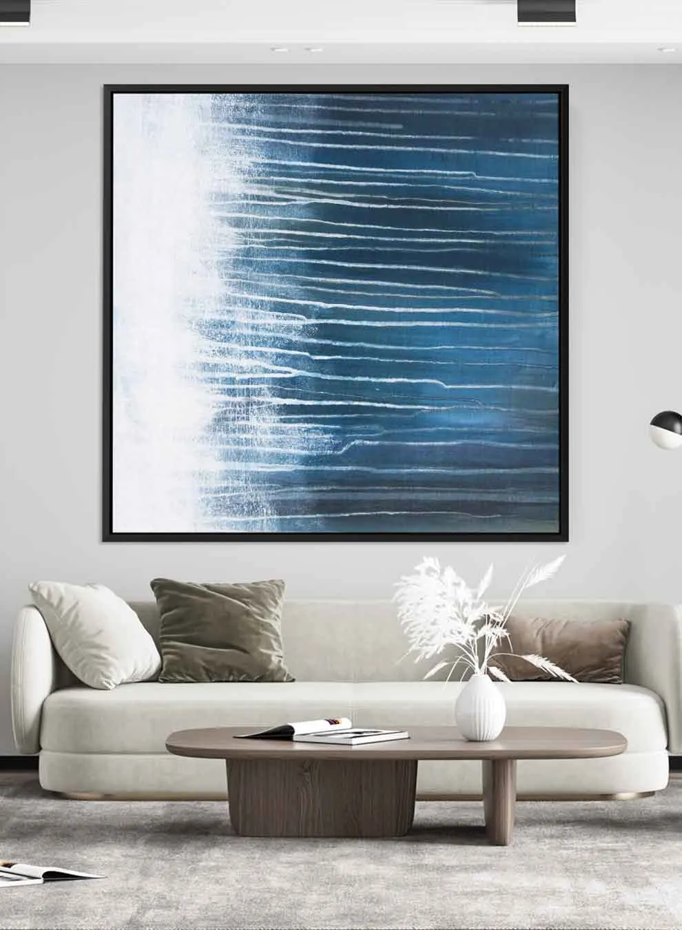 Square Canvas Wall Art Stretched Over Wooden Frame with Black Floating Frame and Flowers Oil Painting