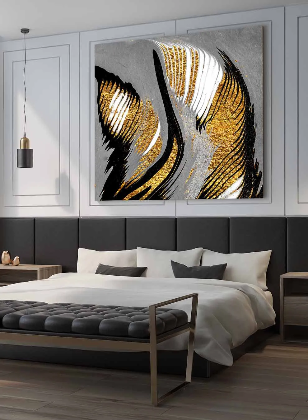 Square Canvas Wall Art Stretched Over Wooden Frame with Black Floating Frame and Lavender Fields Painting