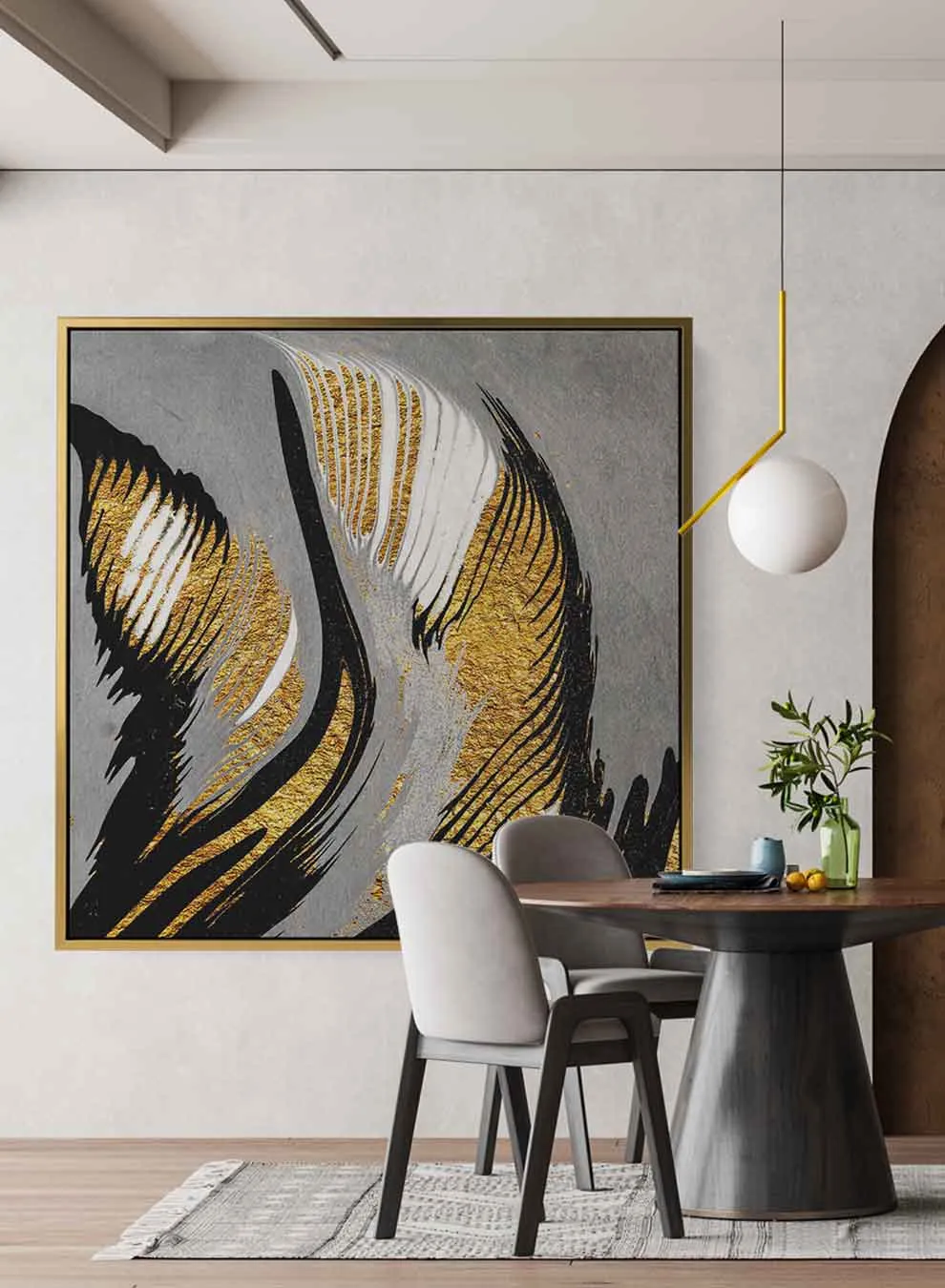 Square Canvas Wall Art Stretched Over Wooden Frame with Black Floating Frame and Lavender Fields Painting