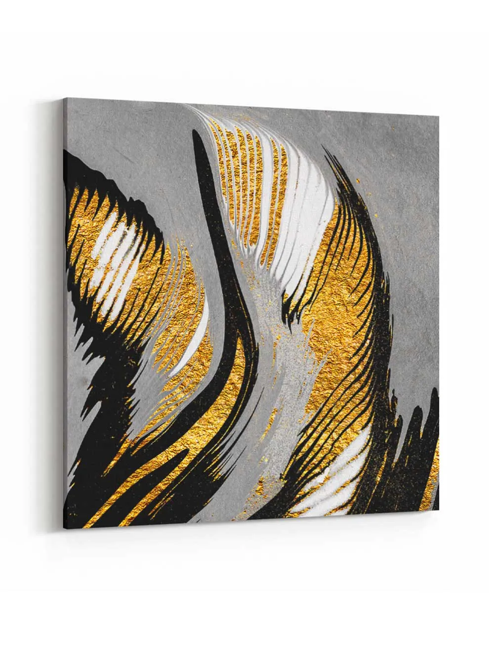 Square Canvas Wall Art Stretched Over Wooden Frame with Black Floating Frame and Lavender Fields Painting