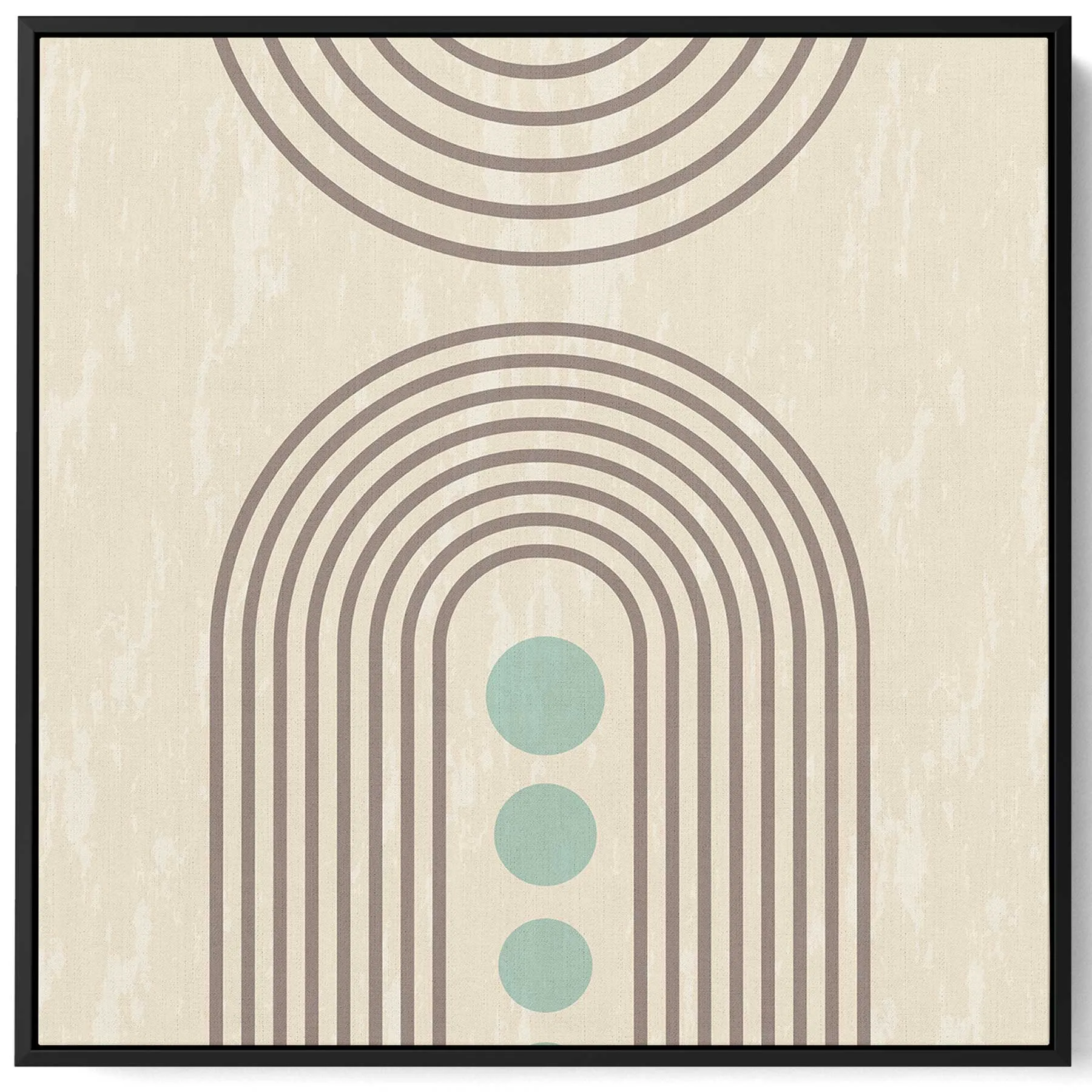 Square Canvas Wall Art Stretched Over Wooden Frame with Black Floating Frame and Light Abstract Painting