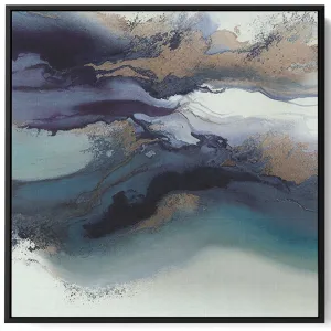 Square Canvas Wall Art Stretched Over Wooden Frame with Black Floating Frame and Mix Colors Abstract Painting