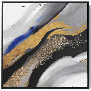 Square Canvas Wall Art Stretched Over Wooden Frame with Black Floating Frame and Mixed Colours Pattern Painting