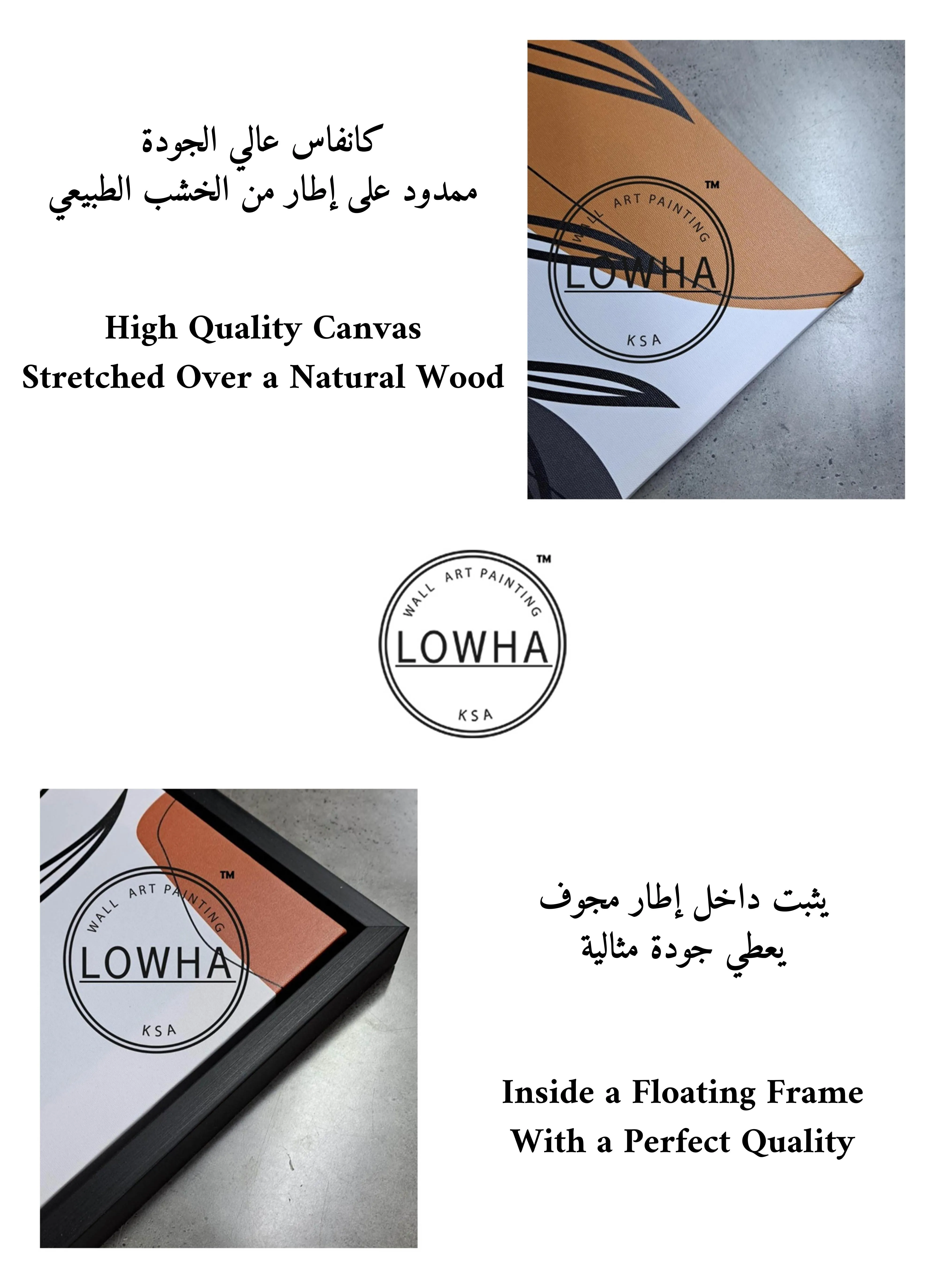Square Canvas Wall Art Stretched Over Wooden Frame with Black Floating Frame and Mixed Colours Pattern Painting