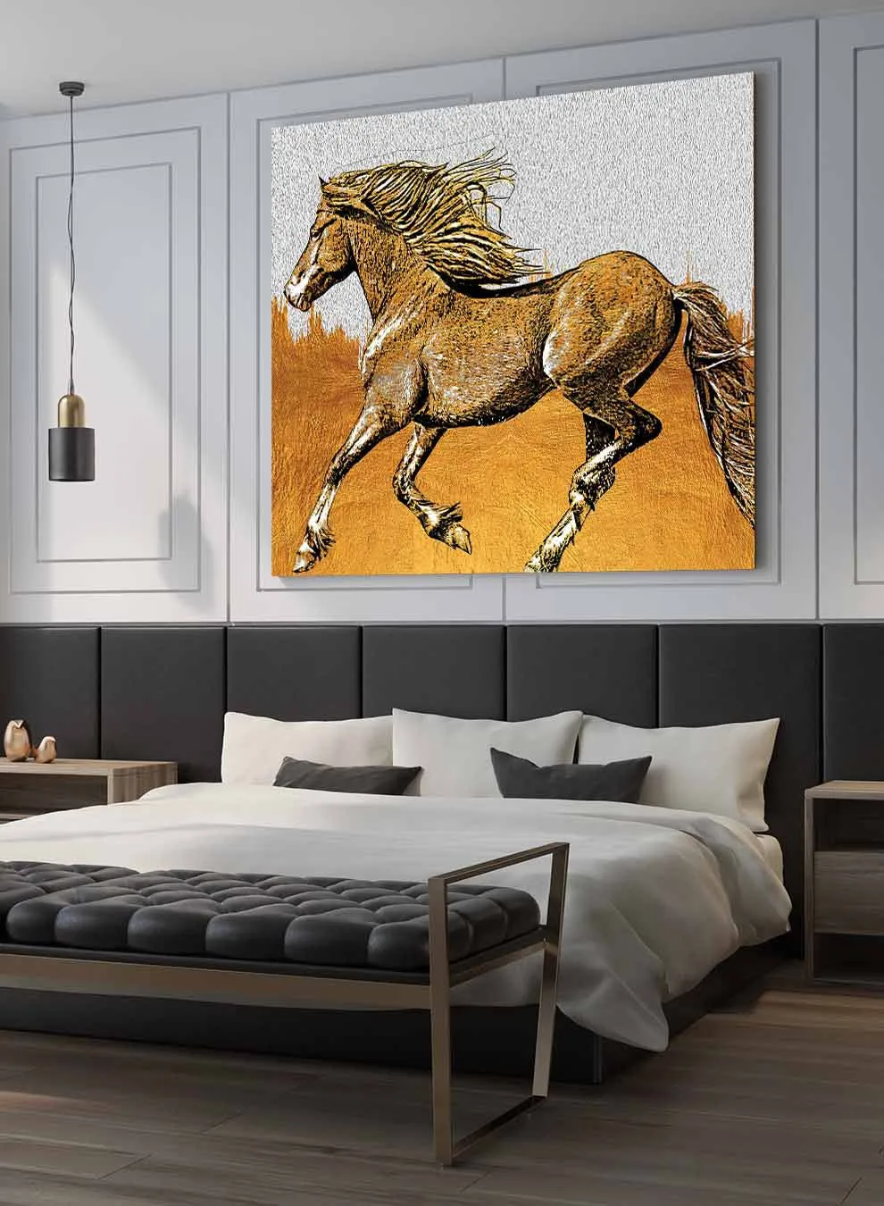 Square Canvas Wall Art Stretched Over Wooden Frame with Black Floating Frame and Mountain With Ocean Wave Painting