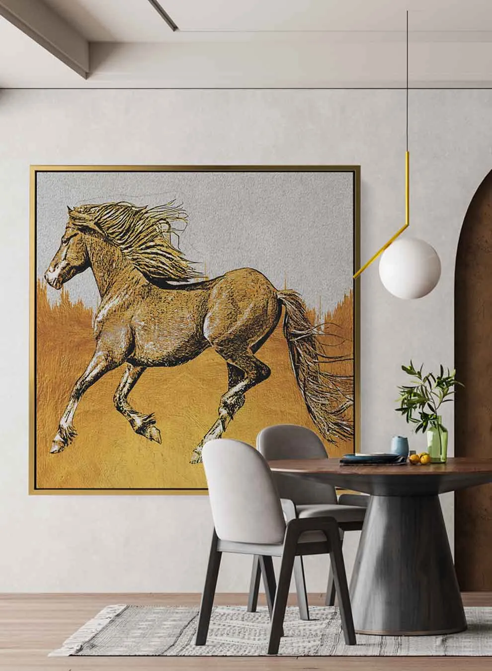 Square Canvas Wall Art Stretched Over Wooden Frame with Black Floating Frame and Mountain With Ocean Wave Painting