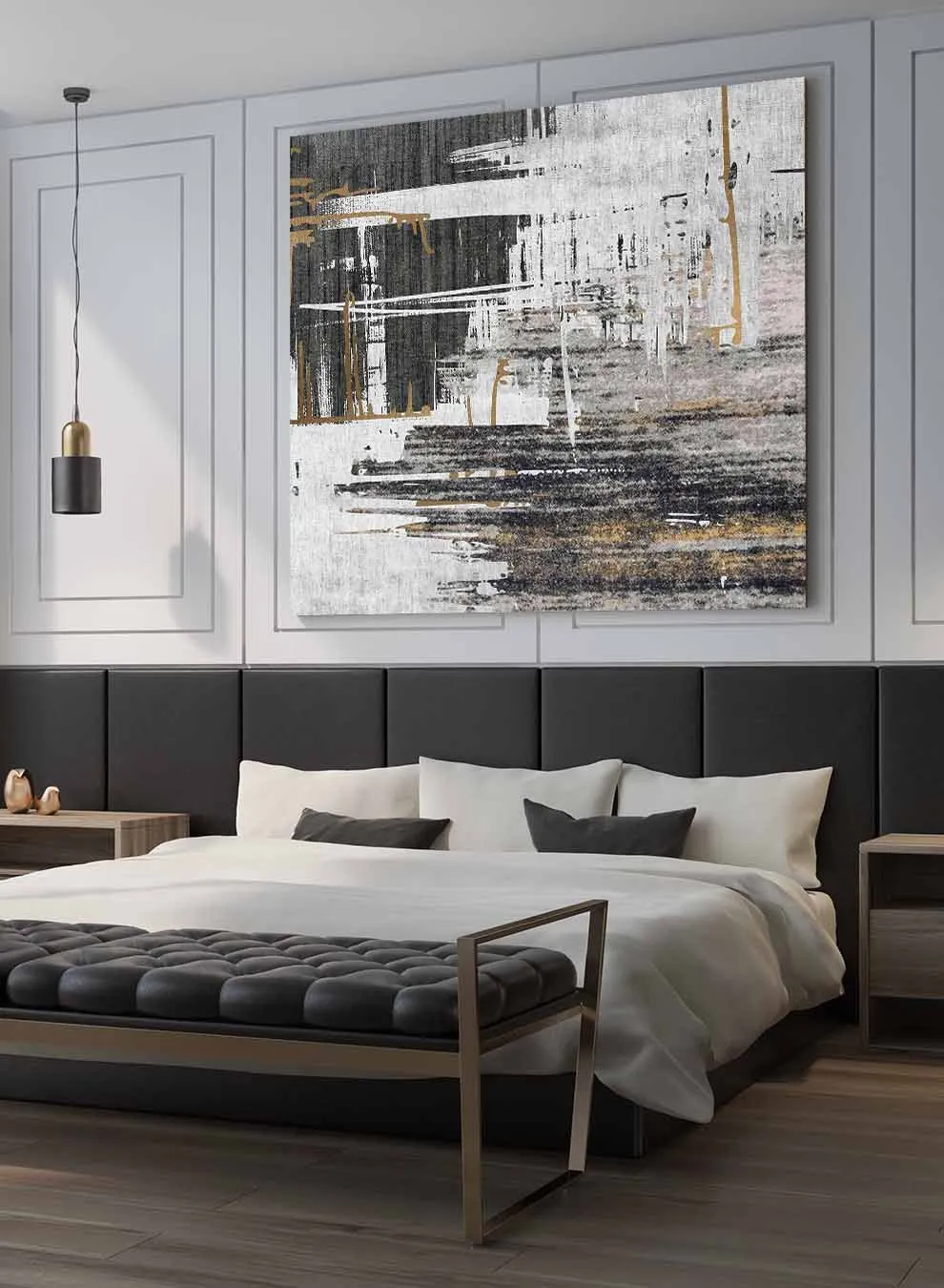 Square Canvas Wall Art Stretched Over Wooden Frame with Black Floating Frame and Oil Painting