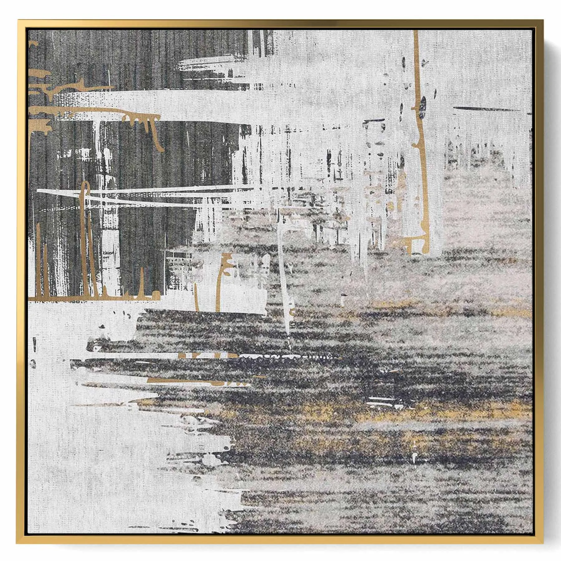 Square Canvas Wall Art Stretched Over Wooden Frame with Black Floating Frame and Oil Painting