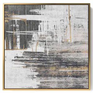 Square Canvas Wall Art Stretched Over Wooden Frame with Black Floating Frame and Oil Painting
