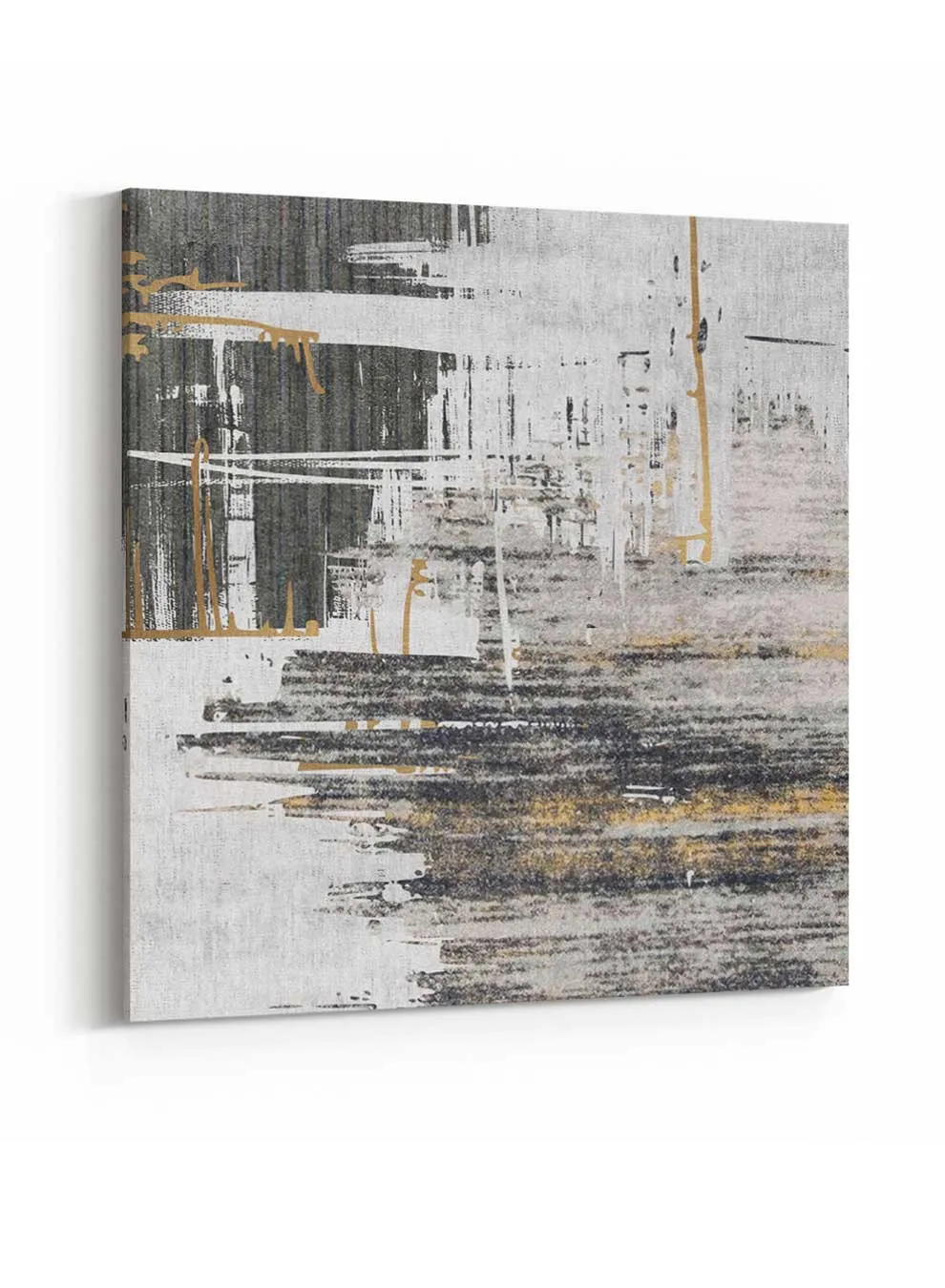 Square Canvas Wall Art Stretched Over Wooden Frame with Black Floating Frame and Oil Painting
