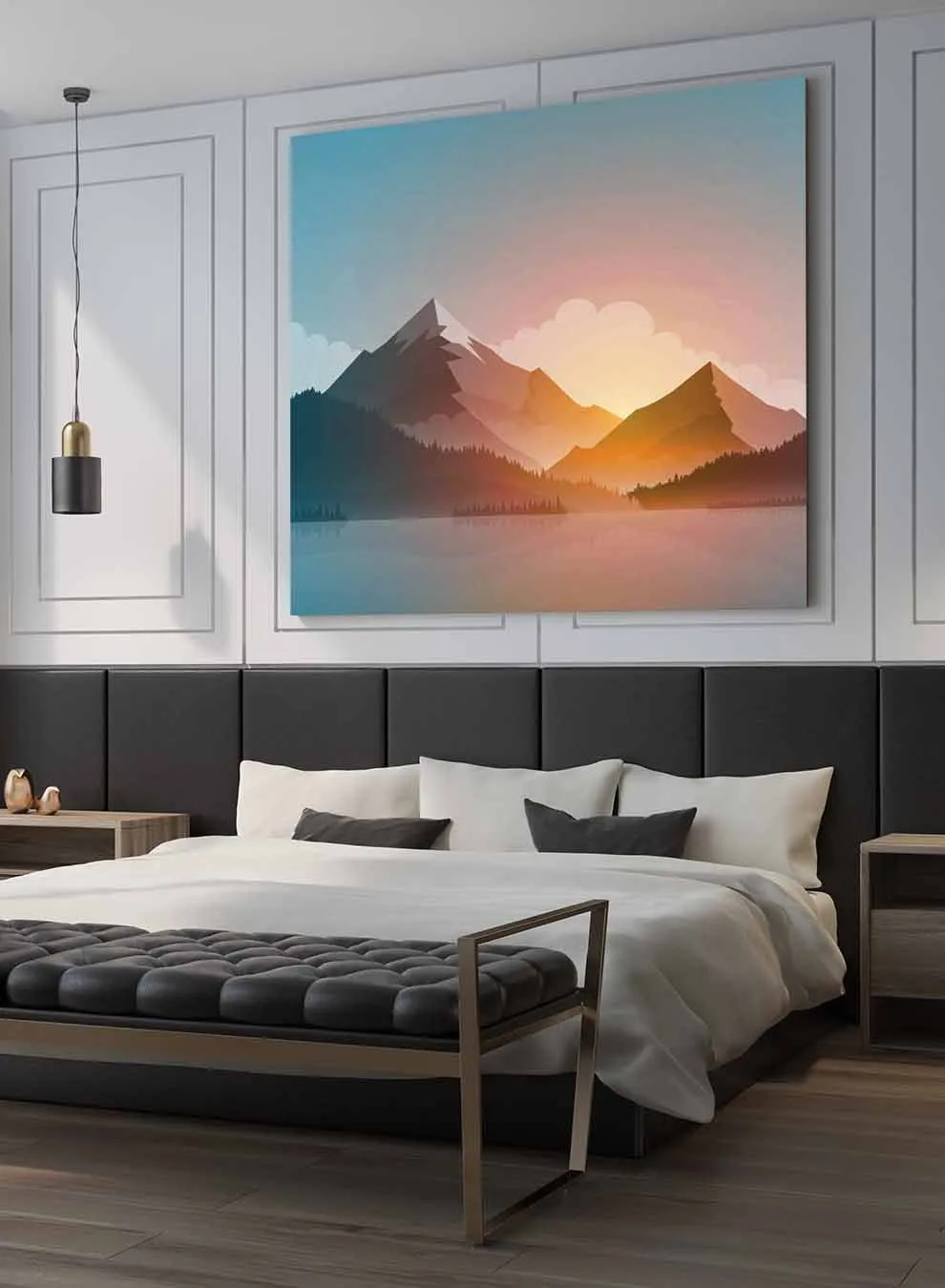 Square Canvas Wall Art Stretched Over Wooden Frame with Black Floating Frame and Repeated Pattern Painting