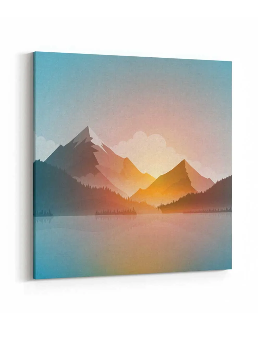 Square Canvas Wall Art Stretched Over Wooden Frame with Black Floating Frame and Repeated Pattern Painting