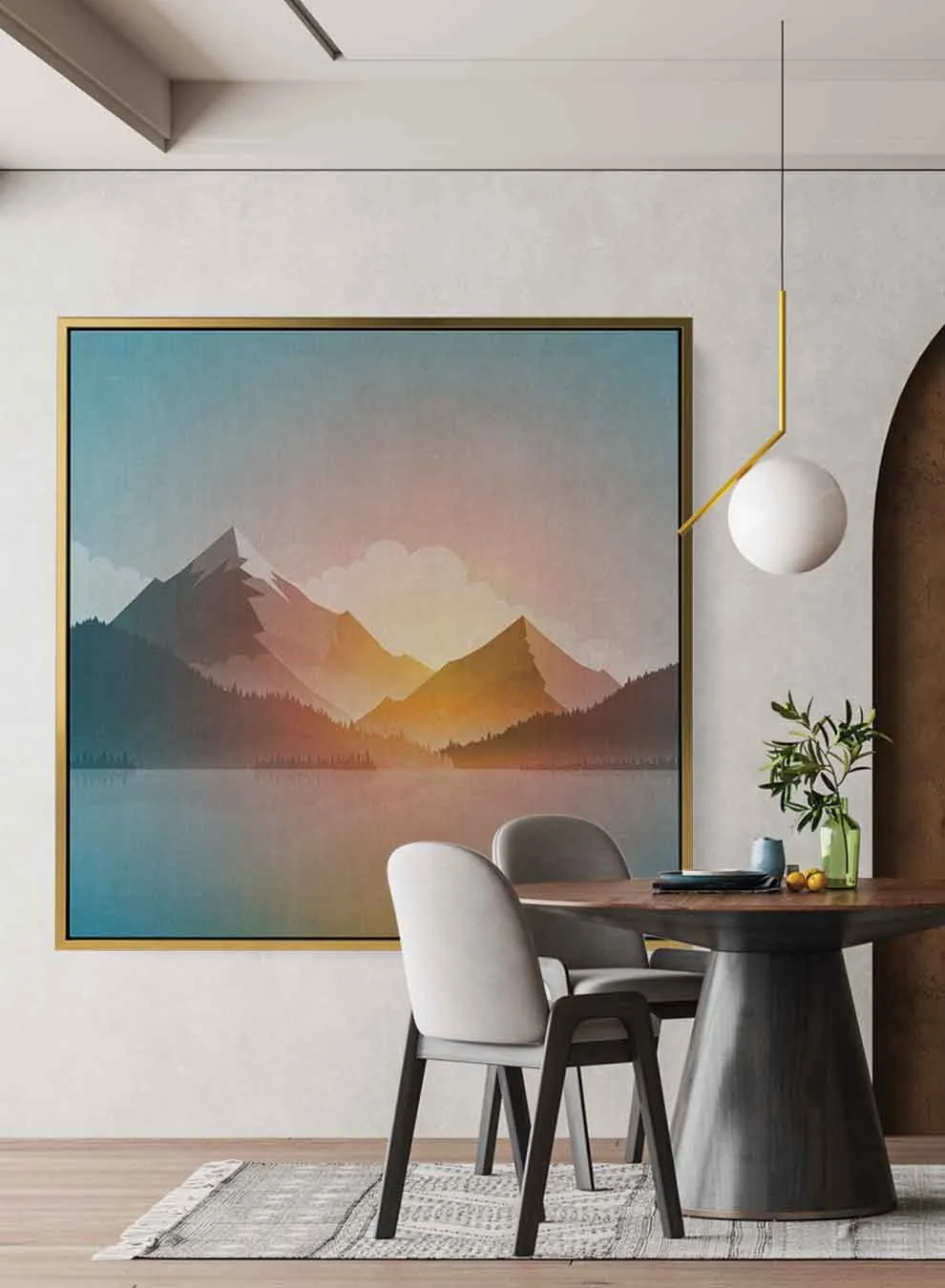 Square Canvas Wall Art Stretched Over Wooden Frame with Black Floating Frame and Repeated Pattern Painting