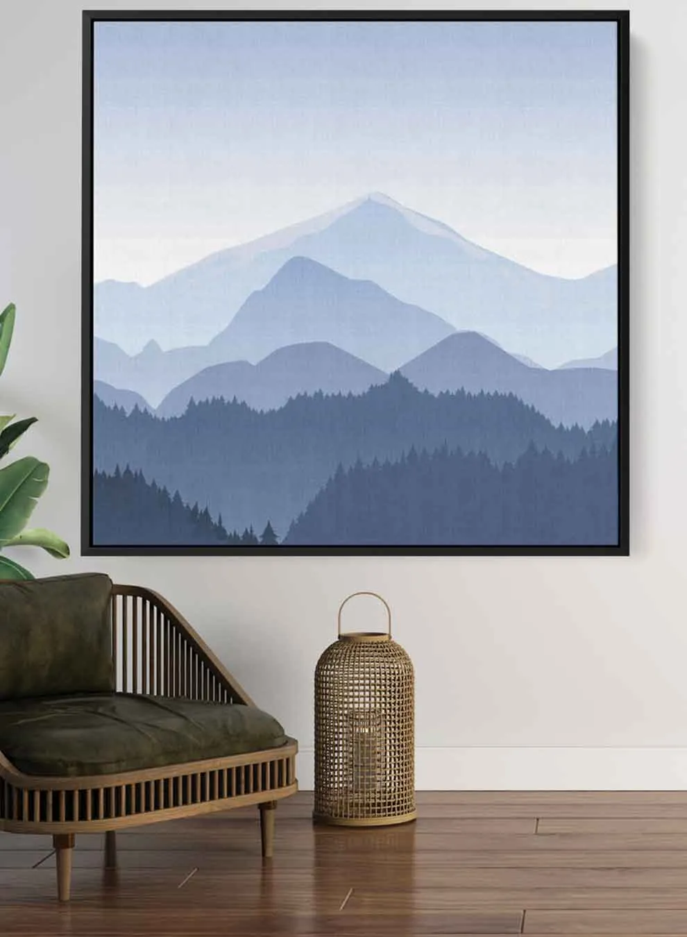 Square Canvas Wall Art Stretched Over Wooden Frame with Black Floating Frame and Wild Horse In Desert Painting