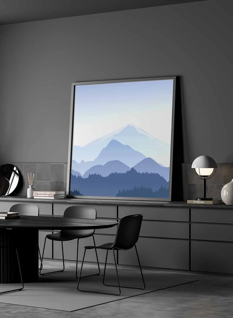 Square Canvas Wall Art Stretched Over Wooden Frame with Black Floating Frame and Wild Horse In Desert Painting