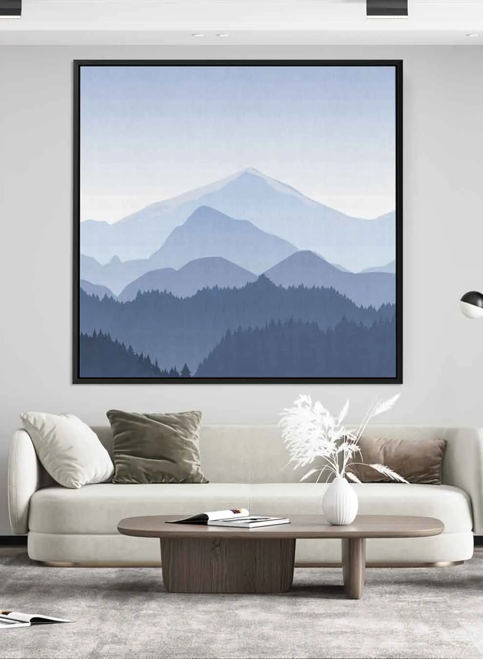 Square Canvas Wall Art Stretched Over Wooden Frame with Black Floating Frame and Wild Horse In Desert Painting