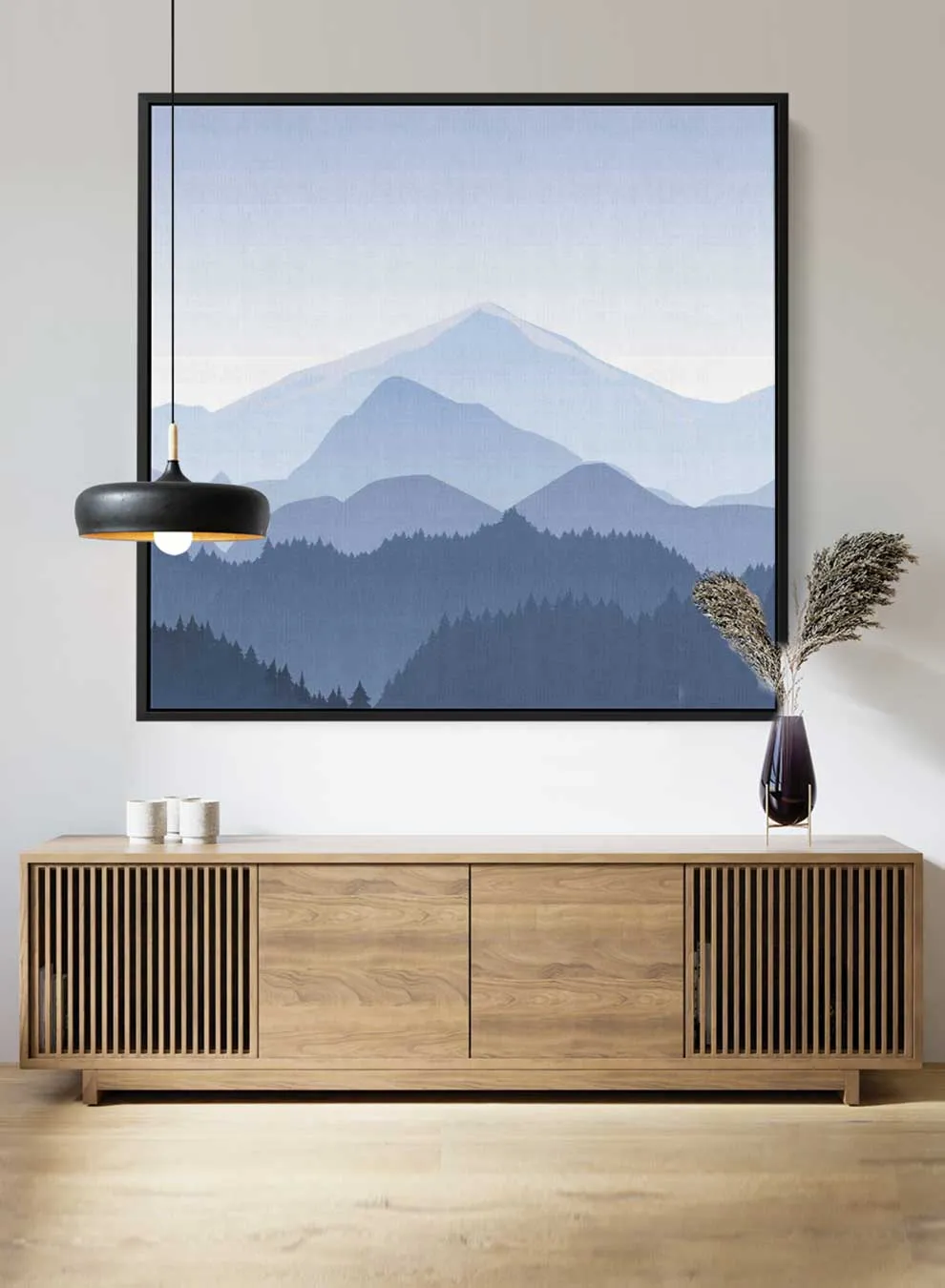 Square Canvas Wall Art Stretched Over Wooden Frame with Black Floating Frame and Wild Horse In Desert Painting