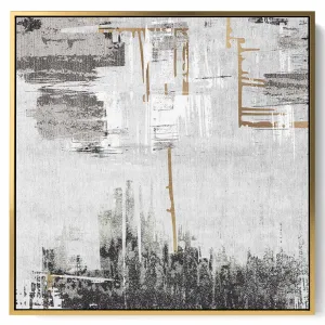 Square Canvas Wall Art Stretched Over Wooden Frame with Gold Floating Frame and Abstract Art Painting1