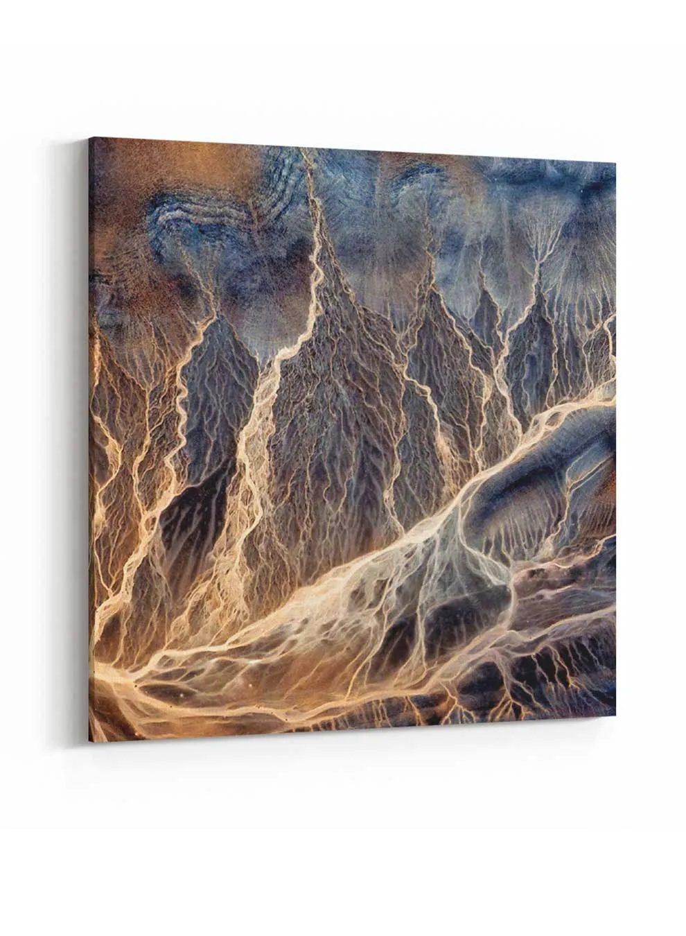 Square Canvas Wall Art Stretched Over Wooden Frame with Gold Floating Frame and Elegant Abstract Painting