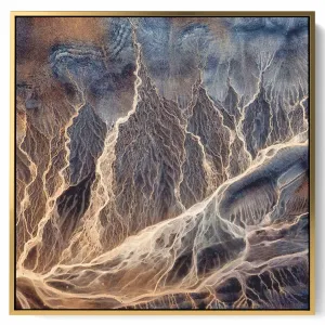 Square Canvas Wall Art Stretched Over Wooden Frame with Gold Floating Frame and Elegant Abstract Painting