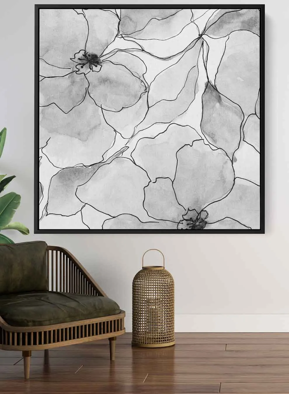 Square Canvas Wall Art Stretched Over Wooden Frame with Gold Floating Frame and Galloping Horses Painting
