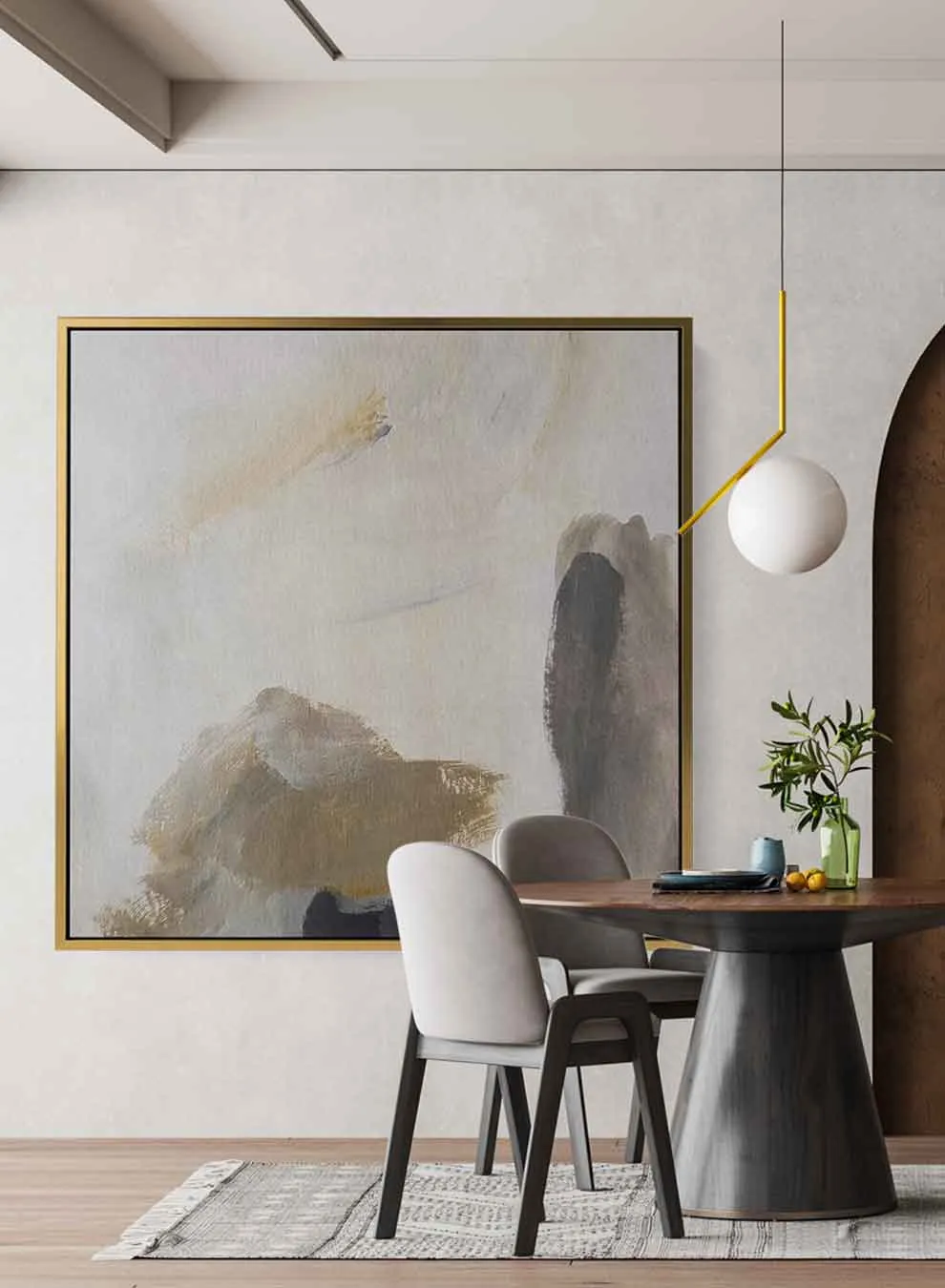 Square Canvas Wall Art Stretched Over Wooden Frame with Gold Floating Frame and Modern Abstract Painting33
