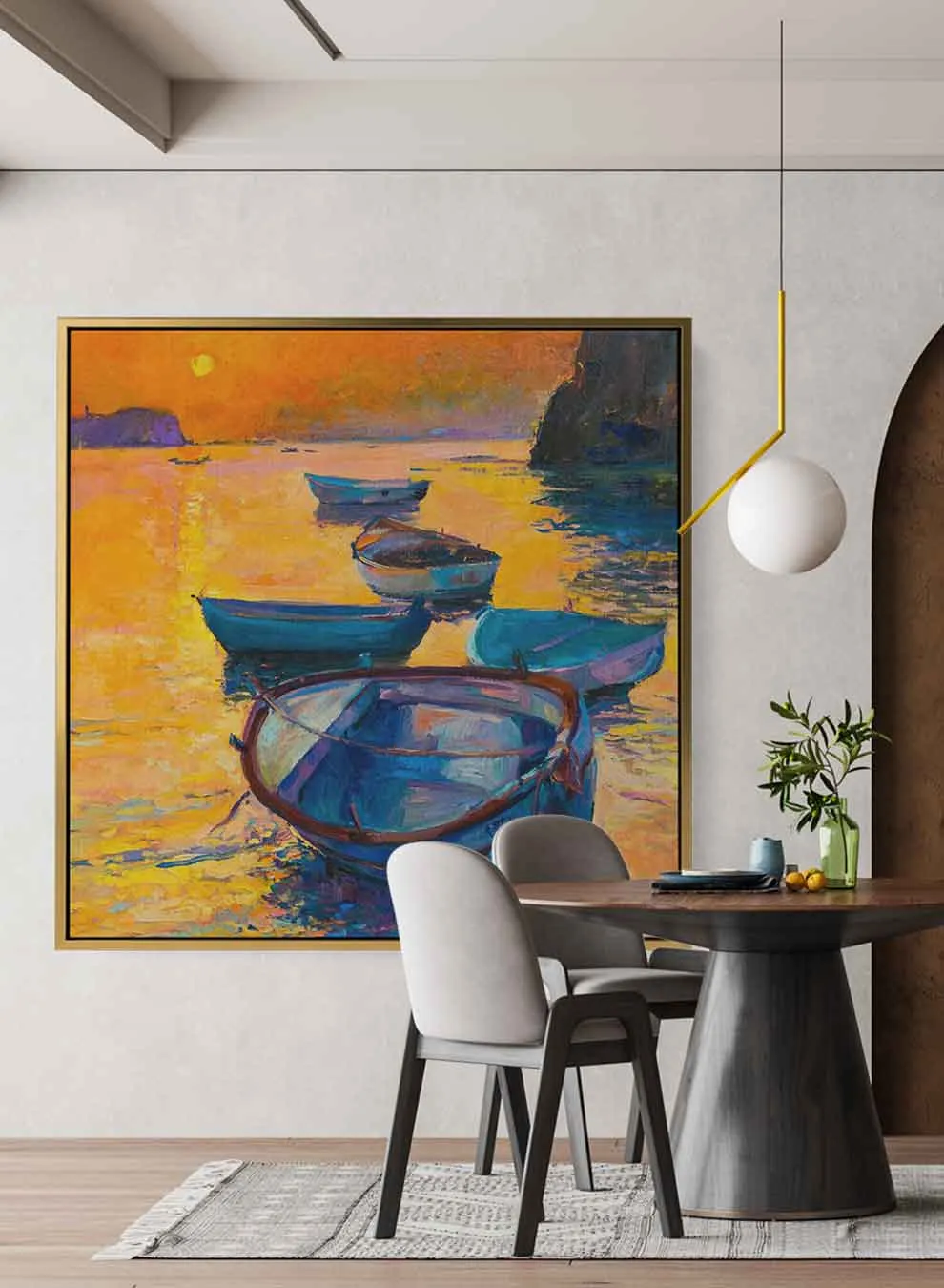 Square Canvas Wall Art Stretched Over Wooden Frame with Gold Floating Frame and Mystry Eyes Oil Painting