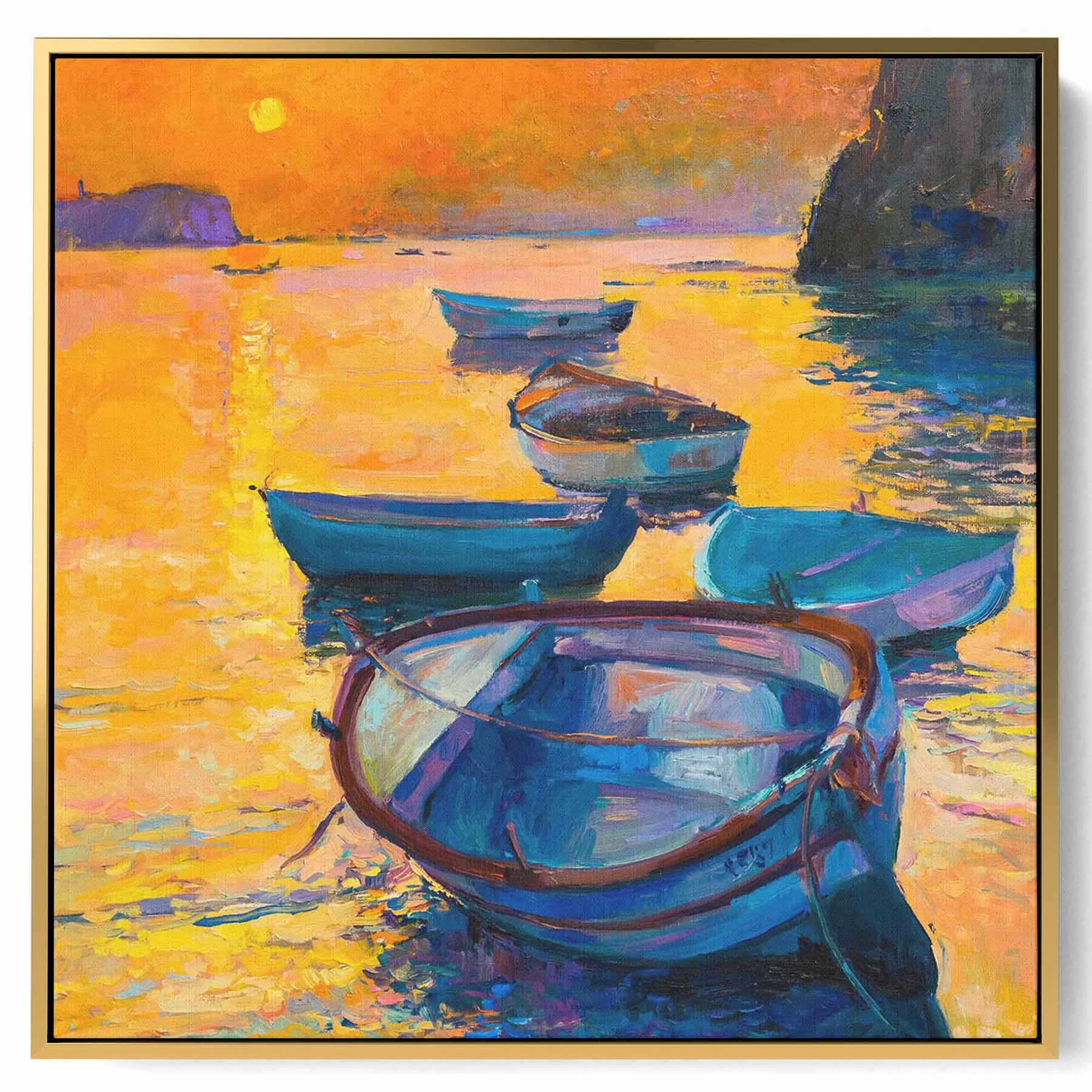 Square Canvas Wall Art Stretched Over Wooden Frame with Gold Floating Frame and Mystry Eyes Oil Painting