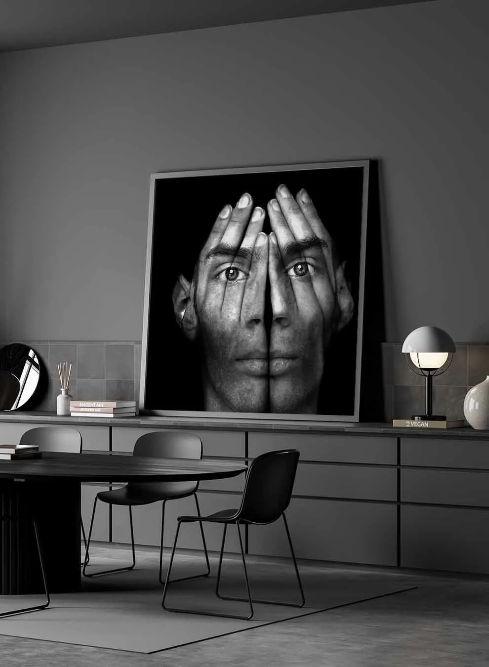 Square Canvas Wall Art Stretched Over Wooden Frame with Gold Floating Frame and The Girl On The Other Side Painting