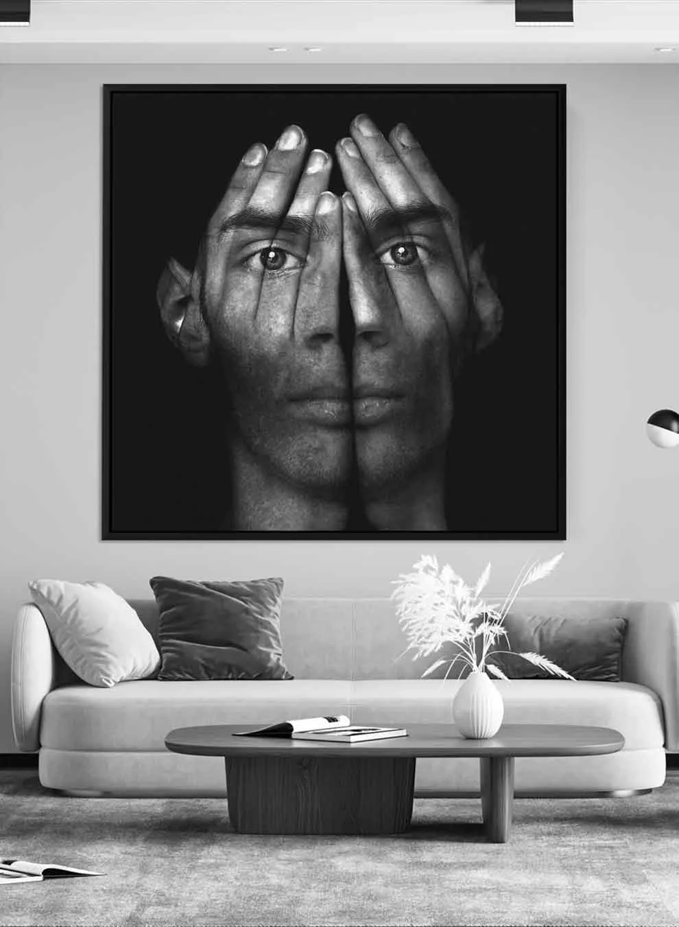 Square Canvas Wall Art Stretched Over Wooden Frame with Gold Floating Frame and The Girl On The Other Side Painting