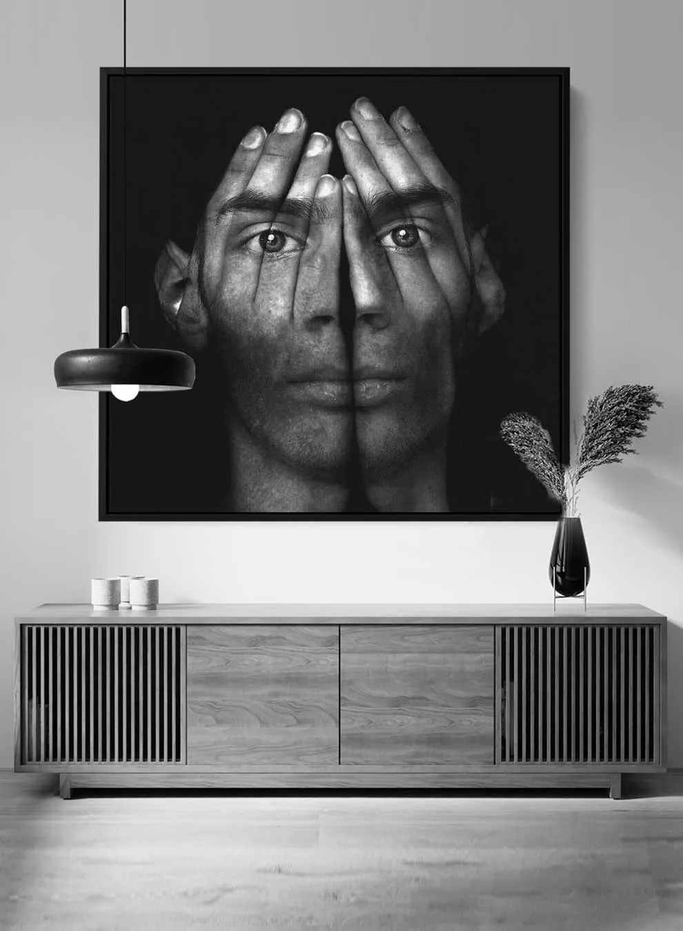 Square Canvas Wall Art Stretched Over Wooden Frame with Gold Floating Frame and The Girl On The Other Side Painting