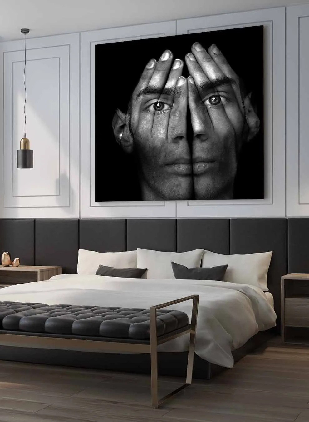 Square Canvas Wall Art Stretched Over Wooden Frame with Gold Floating Frame and The Girl On The Other Side Painting