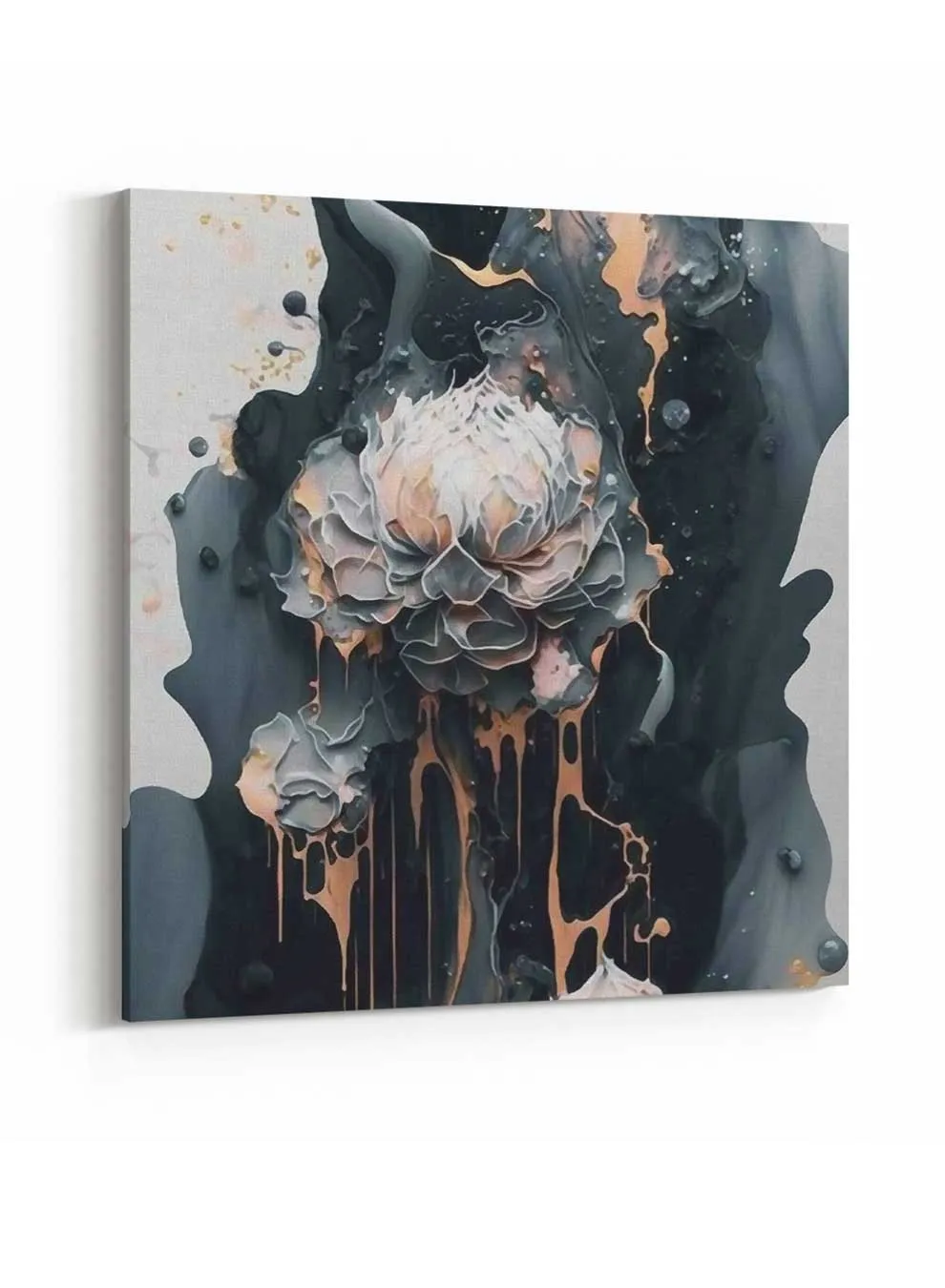 Square Canvas Wall Art Stretched Over Wooden Frame with Gold Floating Frame and The Waves Of The Sea Painting