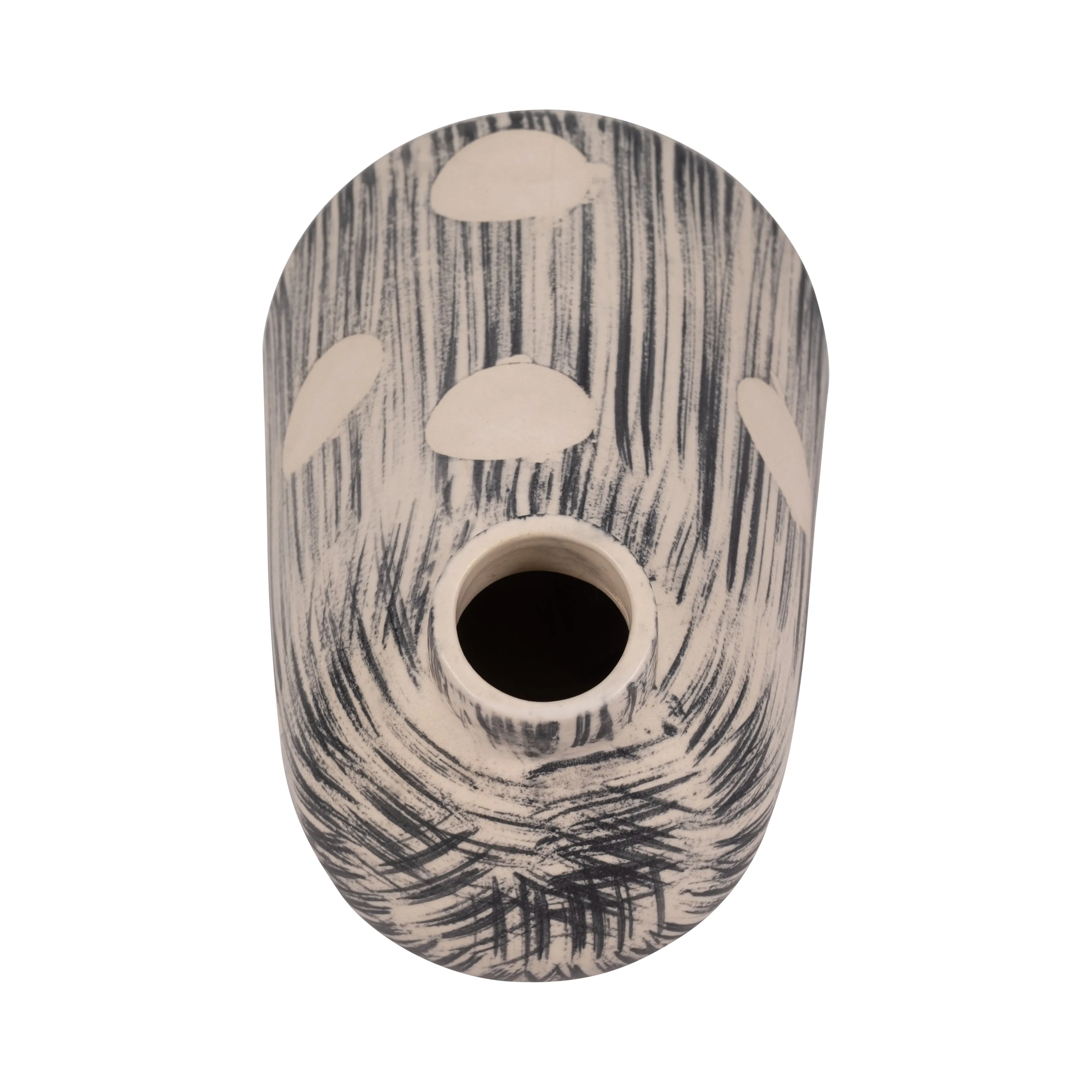 STONEWARE, 11" STRIPED POLKA DOT VASE, BLUE/IVORY