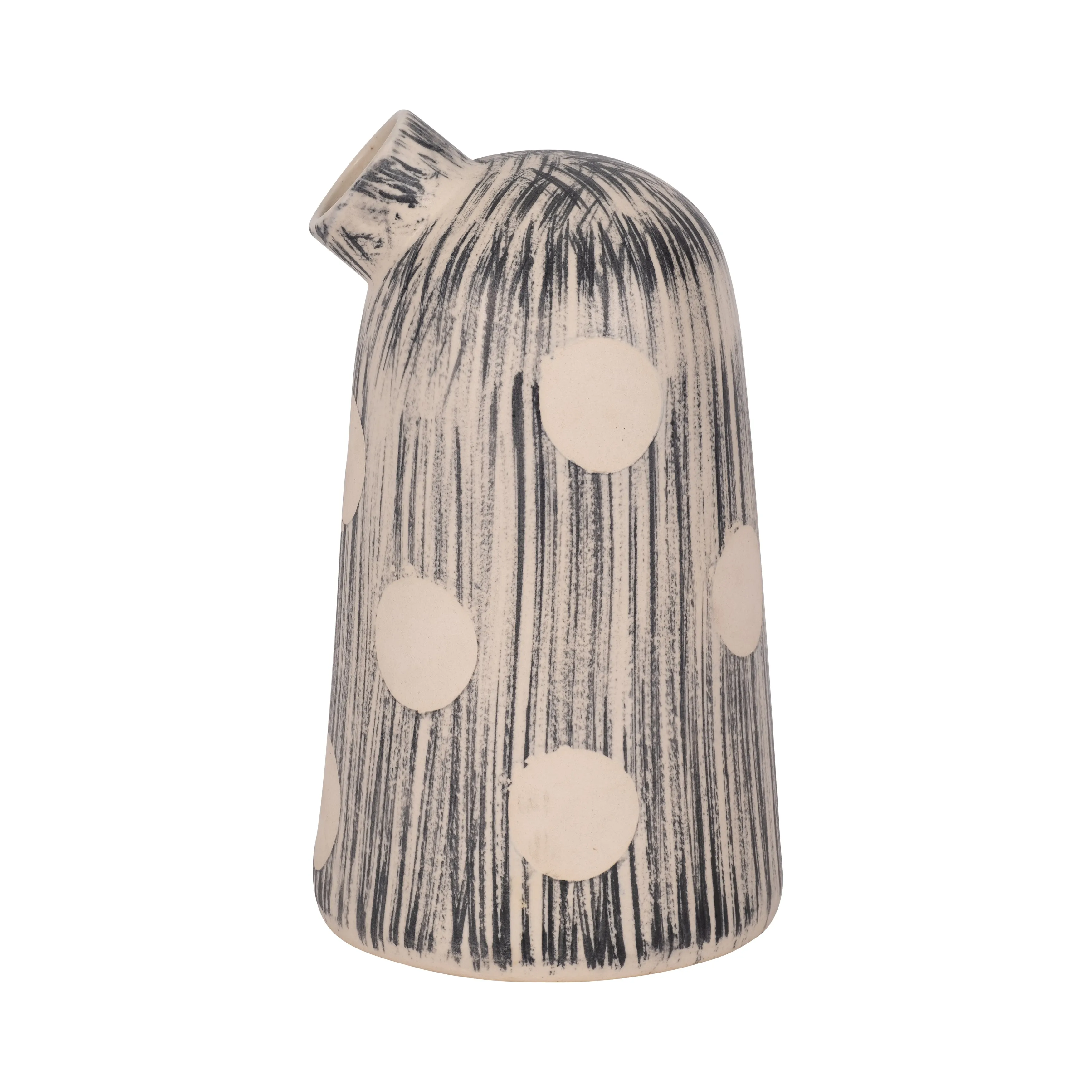 STONEWARE, 11" STRIPED POLKA DOT VASE, BLUE/IVORY