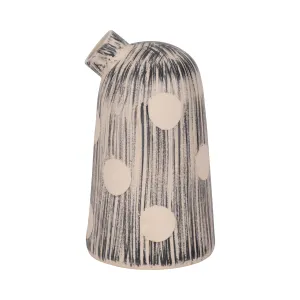 STONEWARE, 11" STRIPED POLKA DOT VASE, BLUE/IVORY