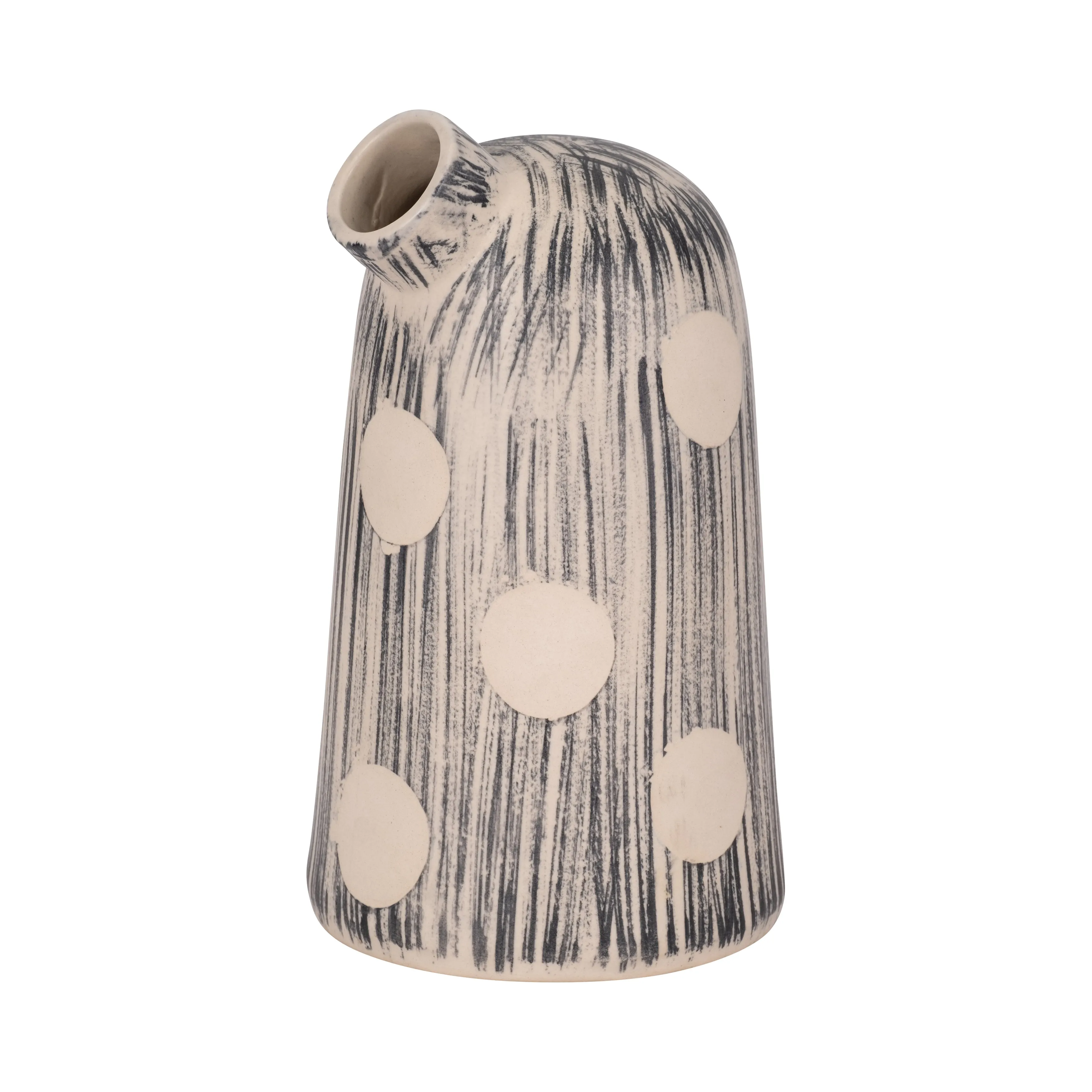 STONEWARE, 11" STRIPED POLKA DOT VASE, BLUE/IVORY