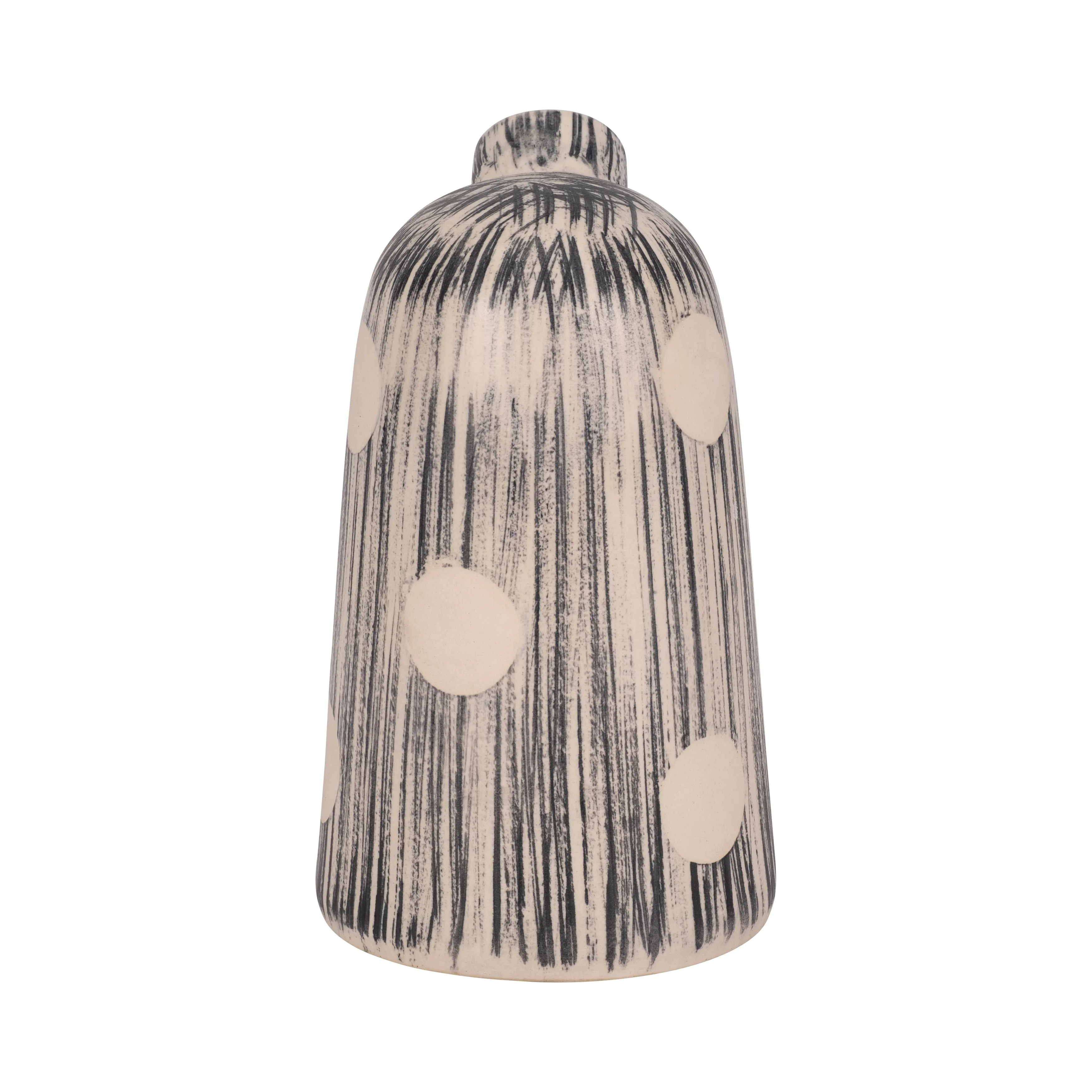 STONEWARE, 11" STRIPED POLKA DOT VASE, BLUE/IVORY