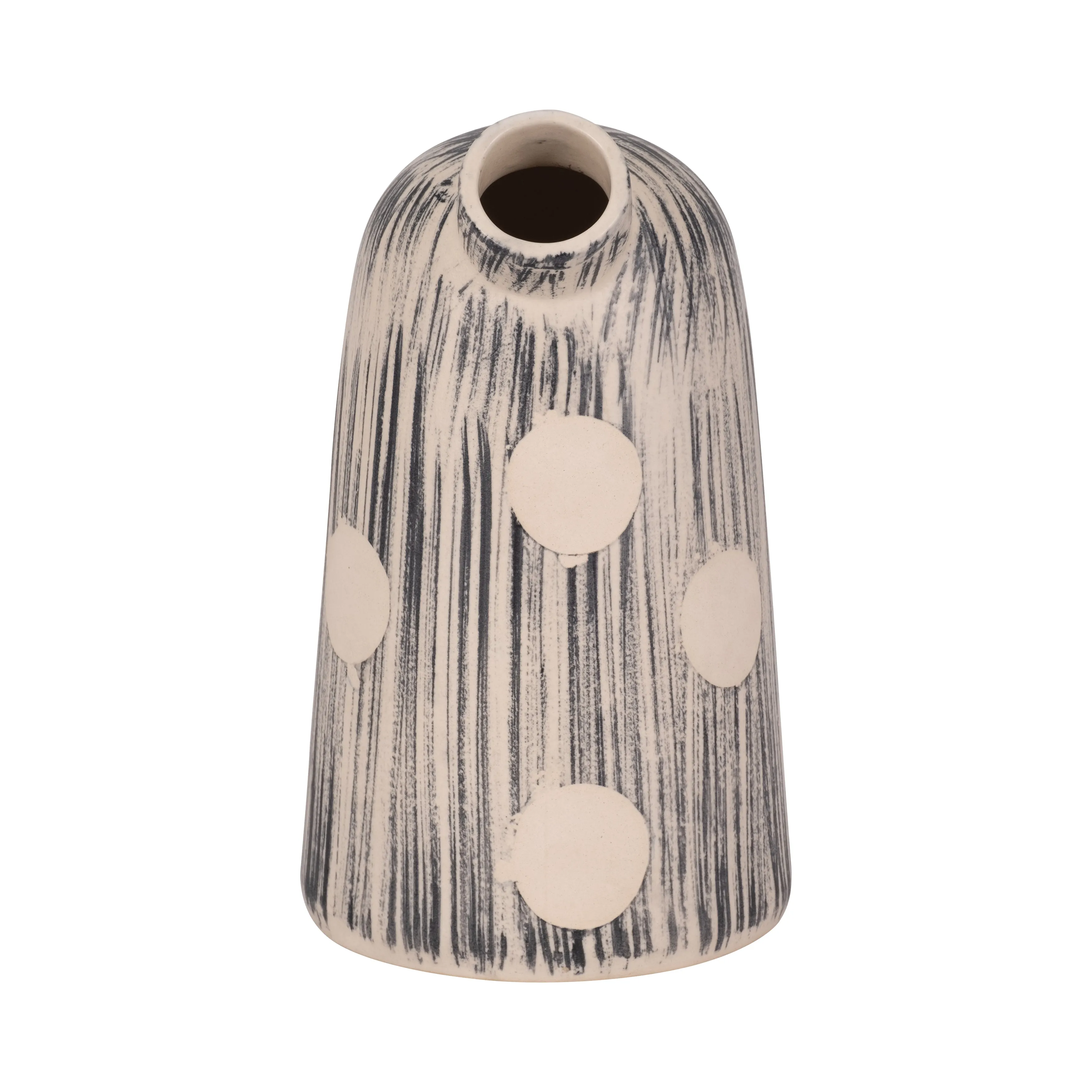 STONEWARE, 11" STRIPED POLKA DOT VASE, BLUE/IVORY