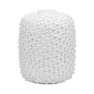 Stoneware, 13" Hand Made Dot Vase, White