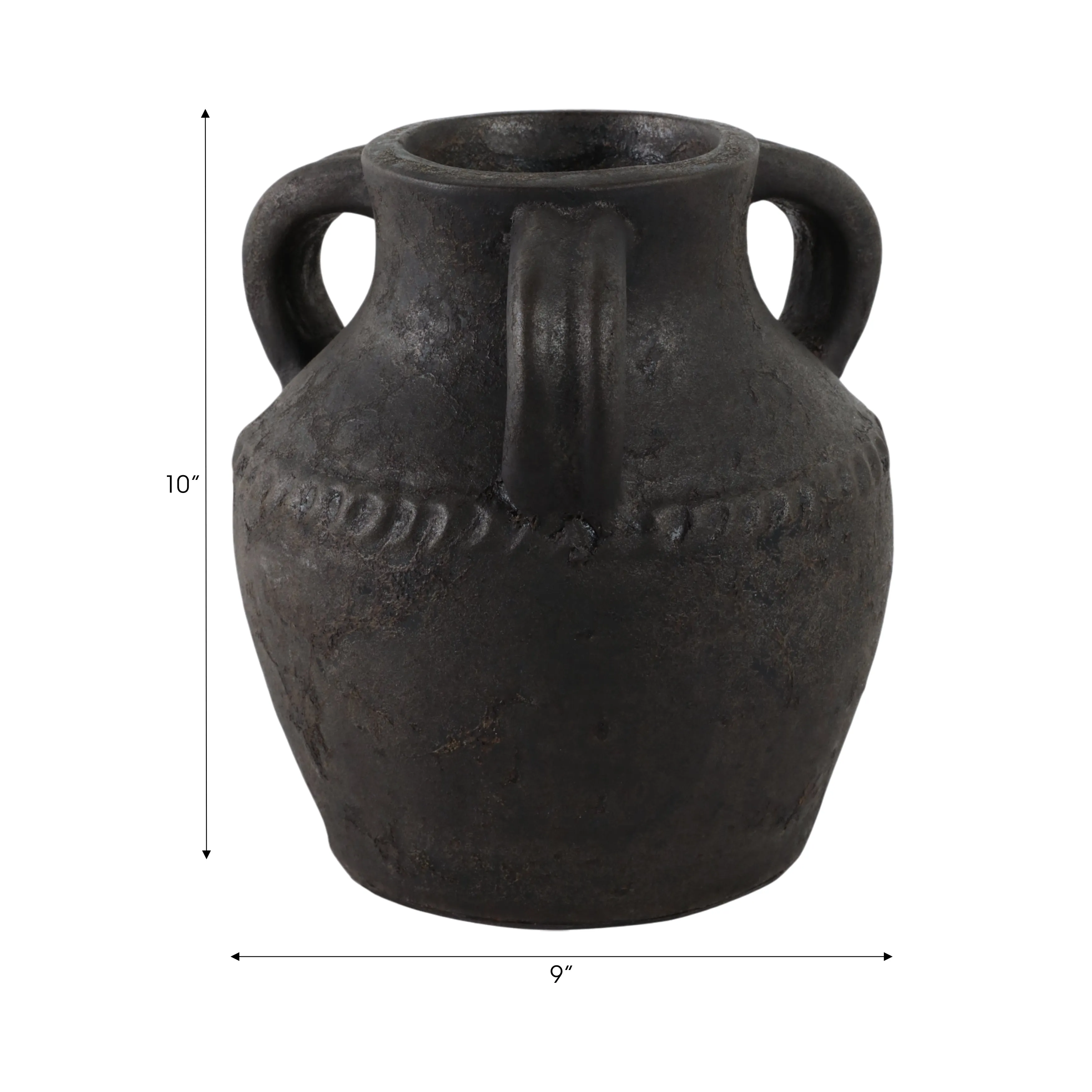 Terracotta, 10" Triple Handle Jug, Black