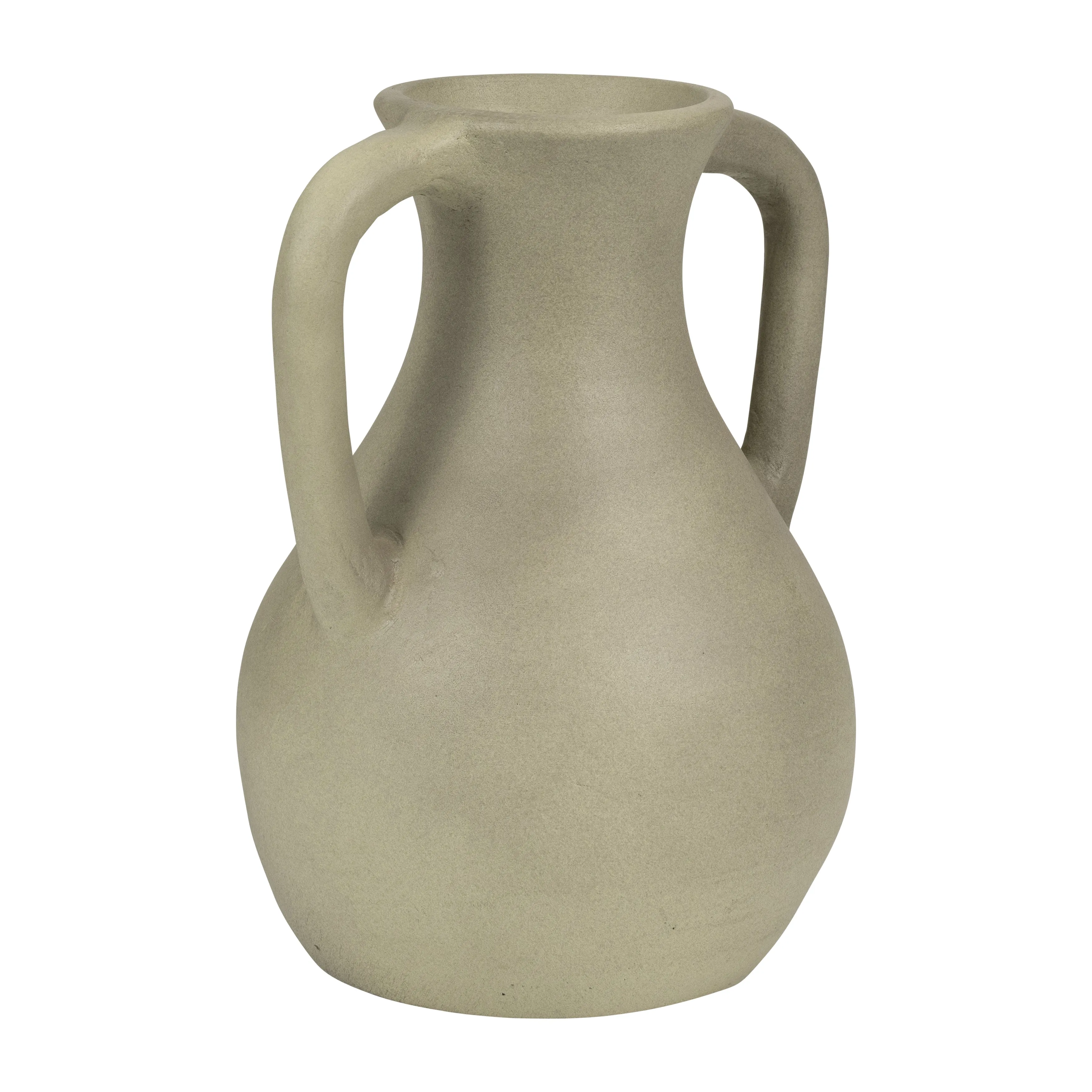 TERRACOTTA, 11" JUG VASE W/ HANDLES, SAGE GREEN