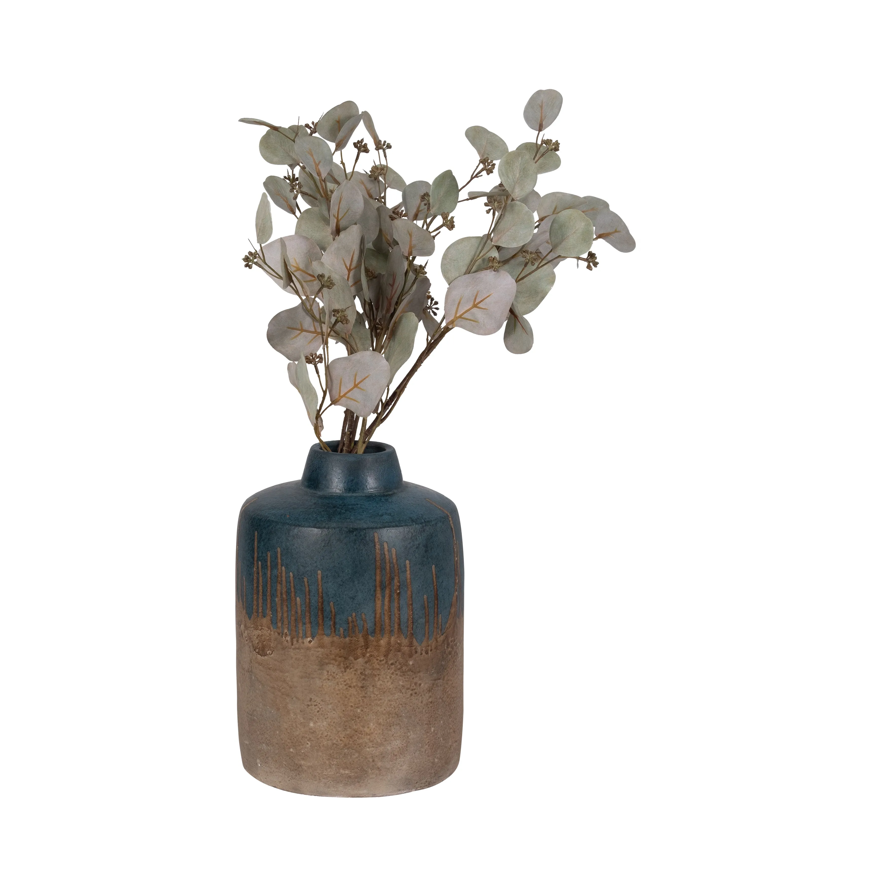 TERRACOTTA, 12"H 2-TONE VASE, BLUE/IVORY