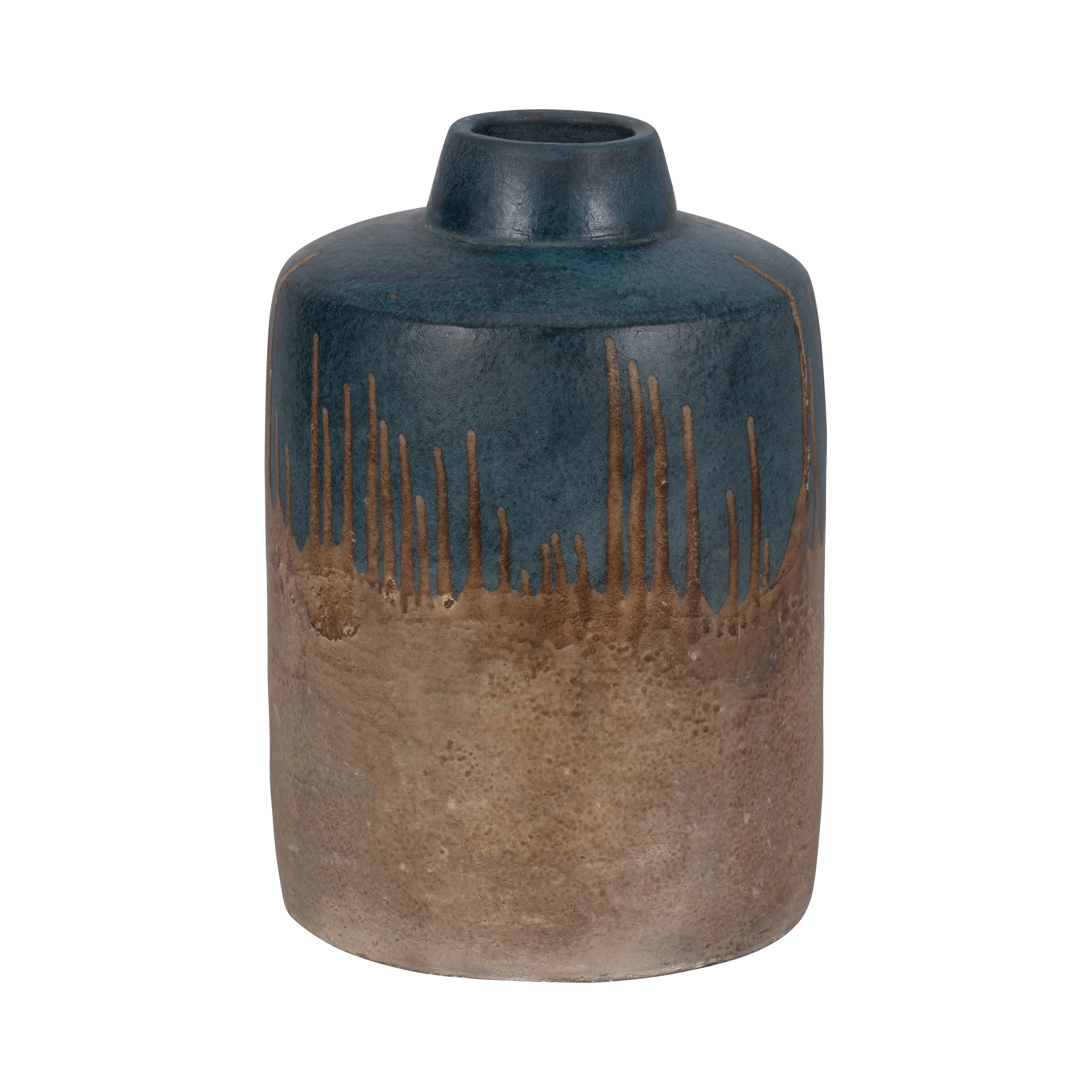 TERRACOTTA, 12"H 2-TONE VASE, BLUE/IVORY