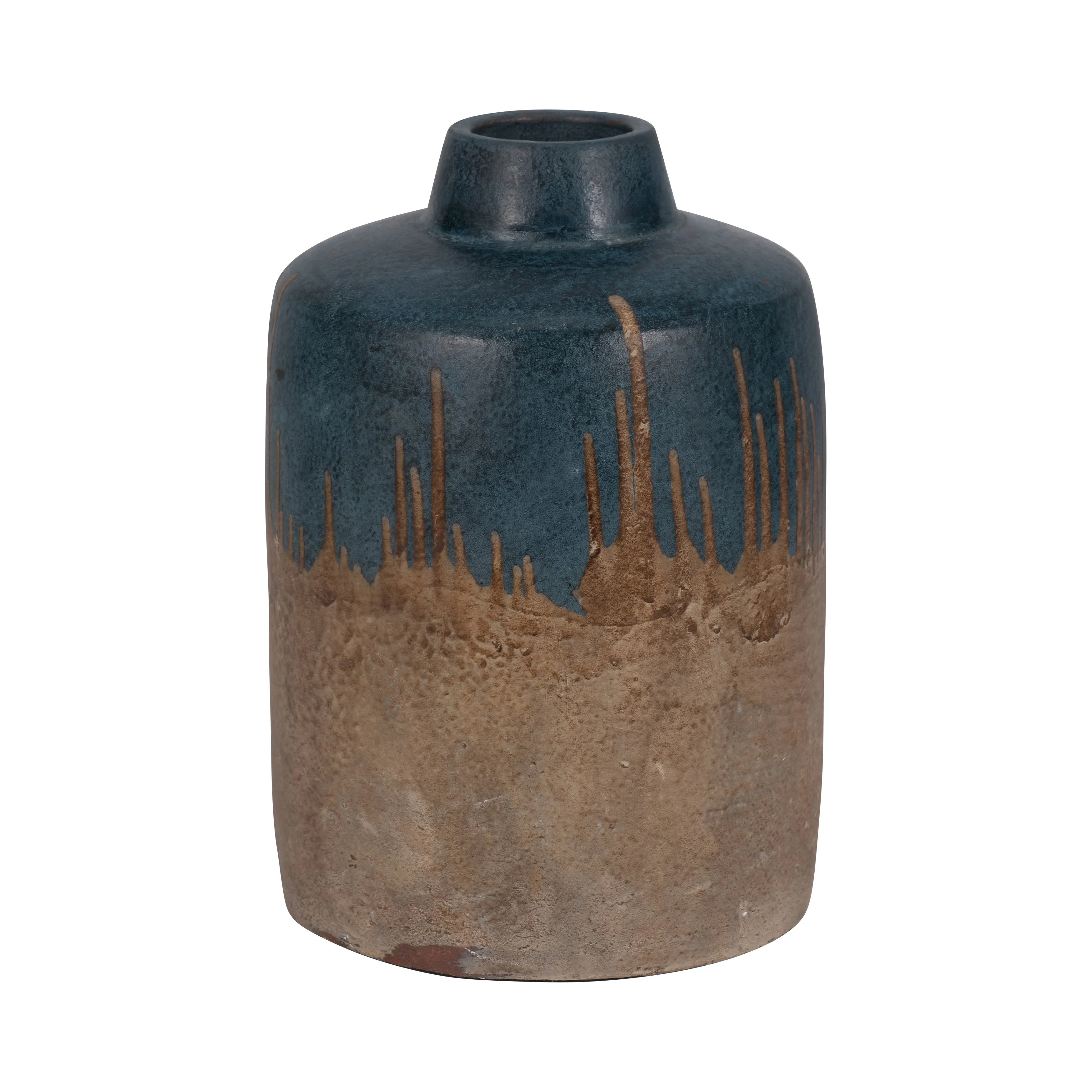 TERRACOTTA, 12"H 2-TONE VASE, BLUE/IVORY